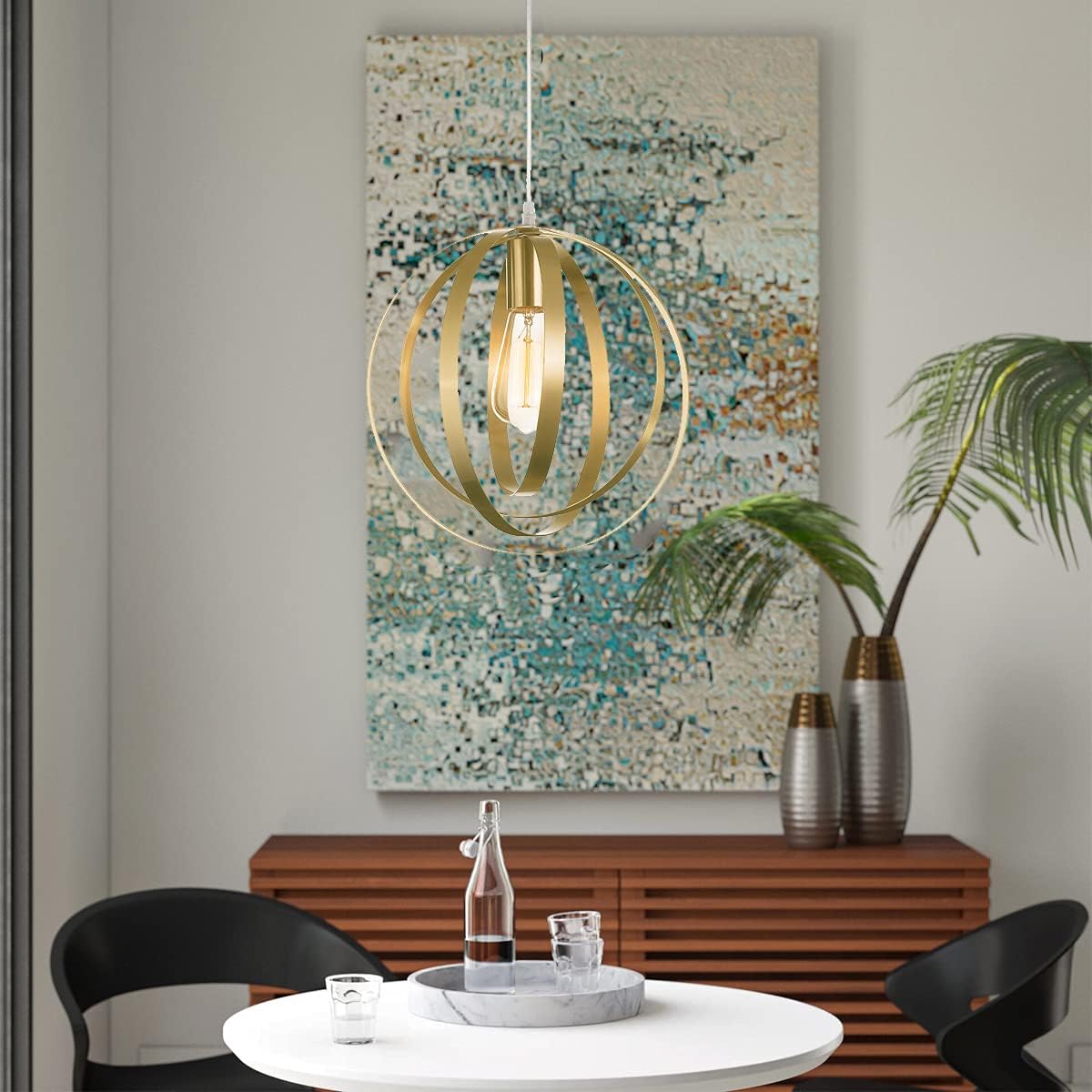 Anton Industrial Pendant Hanging Light Globe, Black/Gold, GH33B/GH33G