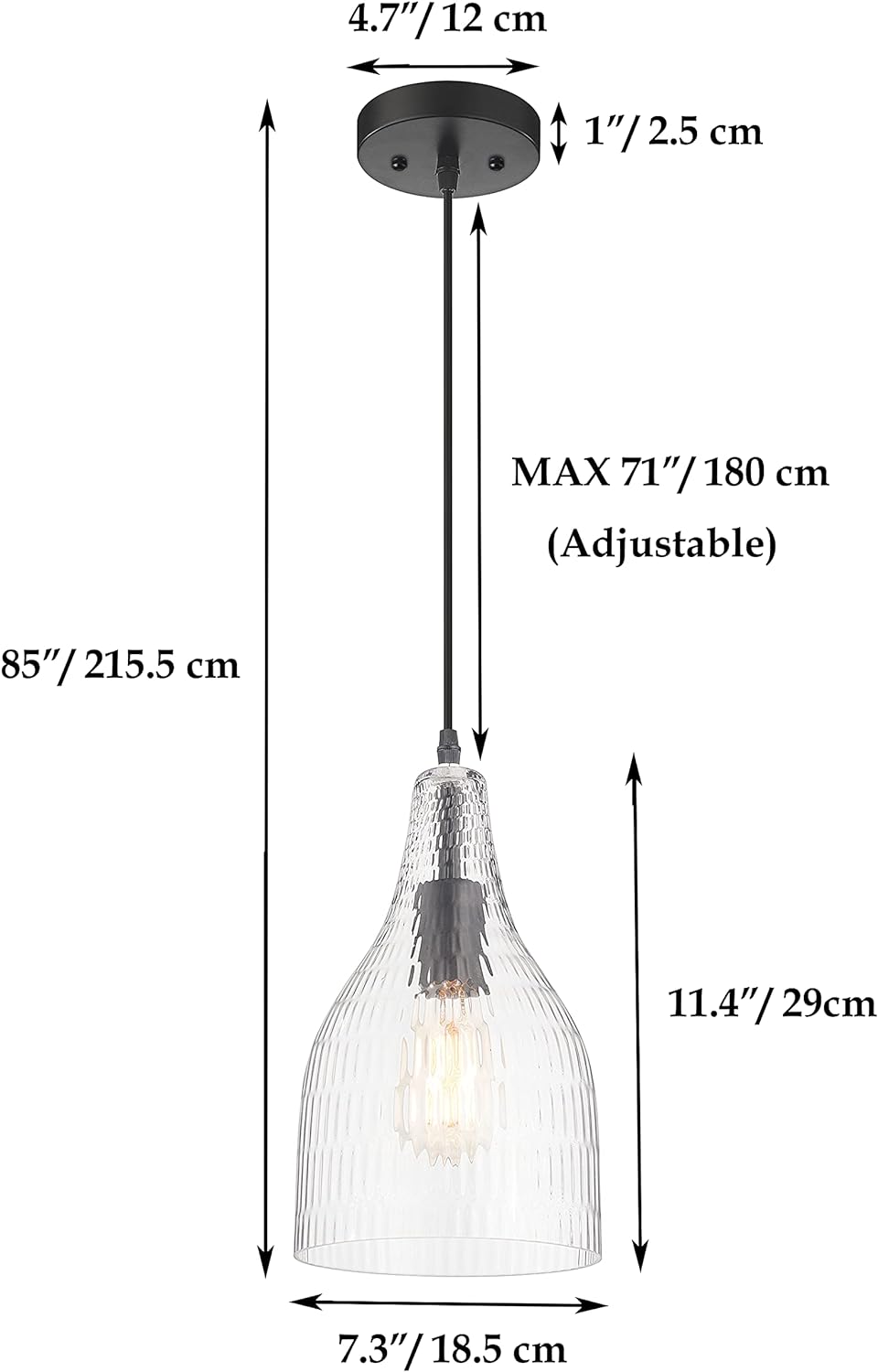Massimo Modern Glass Pendant Hanging Light Fixture, Matte Black, GH22