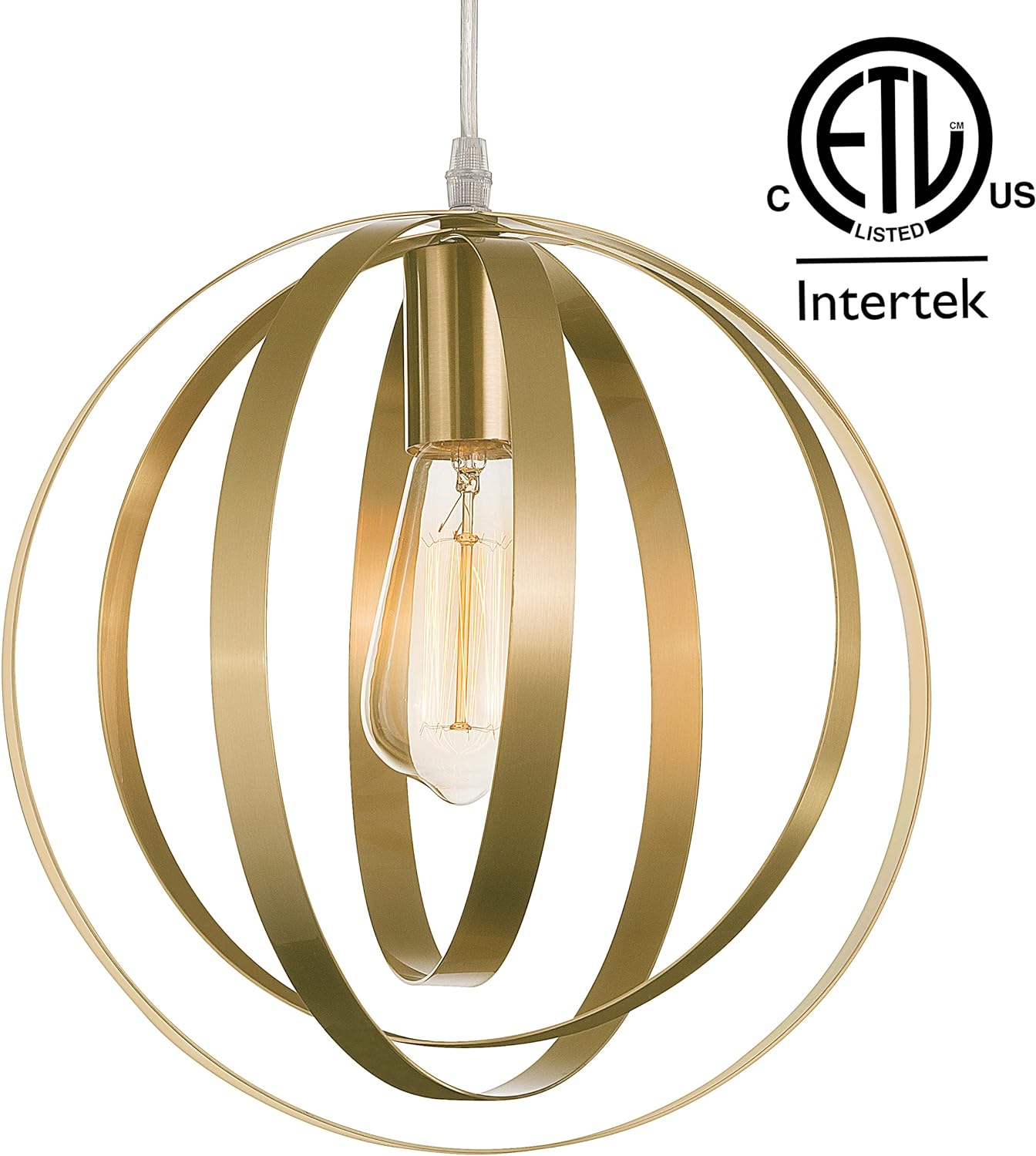 Anton Industrial Pendant Hanging Light Globe, Black/Gold, GH33B/GH33G