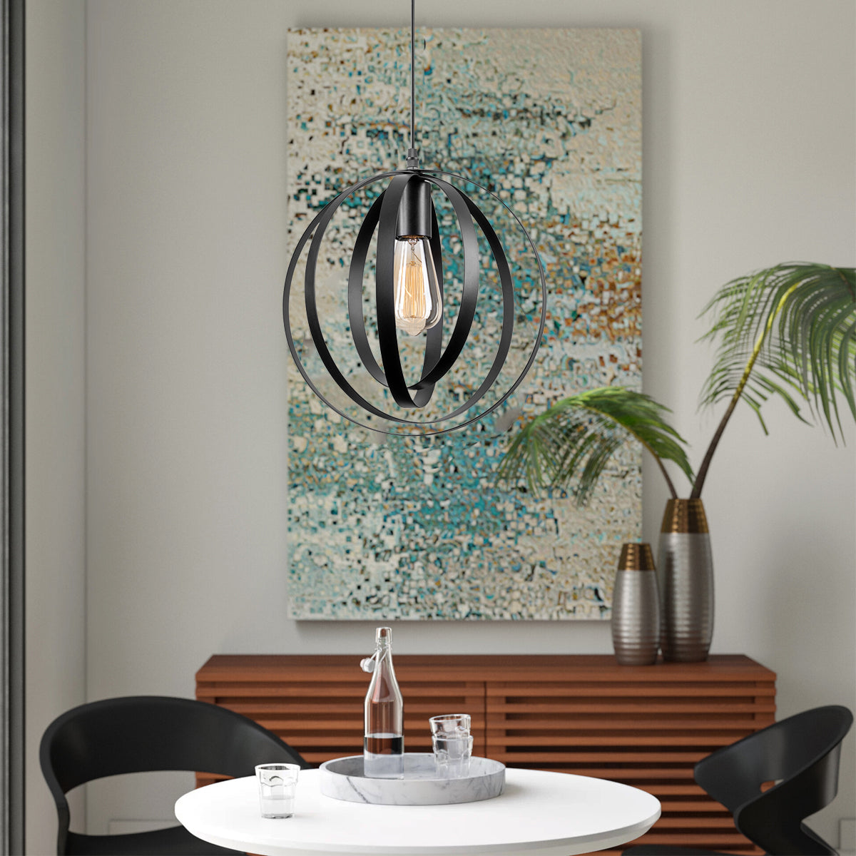 Anton Industrial Pendant Hanging Light Globe, Black/Gold, GH33B/GH33G