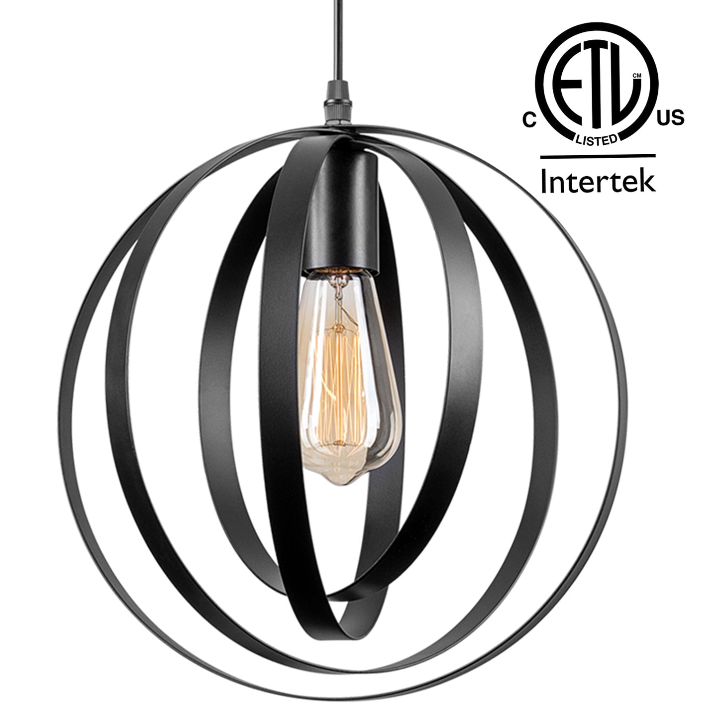 Anton Industrial Pendant Hanging Light Globe, Black/Gold, GH33B/GH33G