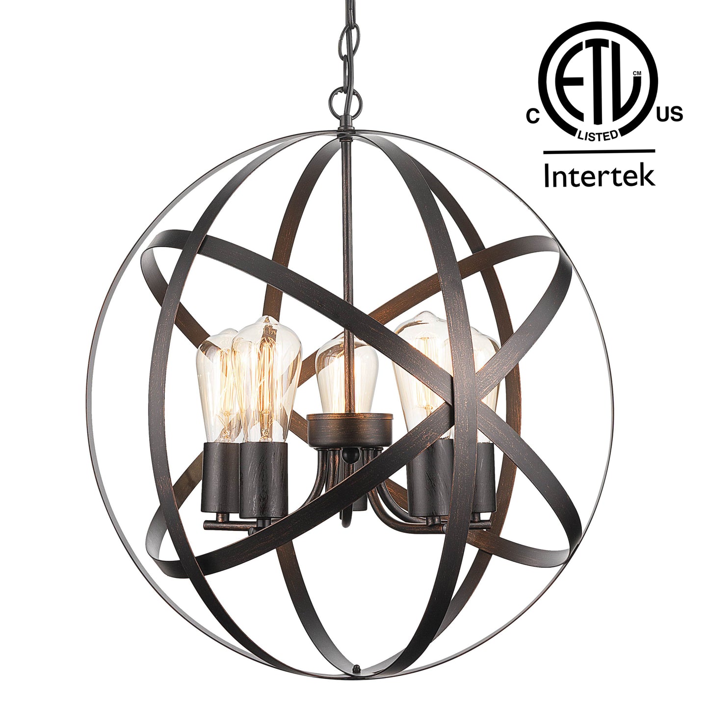 Armetta Industrial Globe Chandelier Hanging Light Fixture, GH509