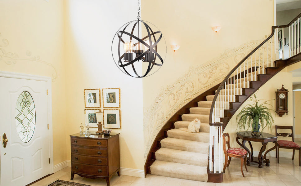 Armetta Industrial Globe Chandelier Hanging Light Fixture, GH509