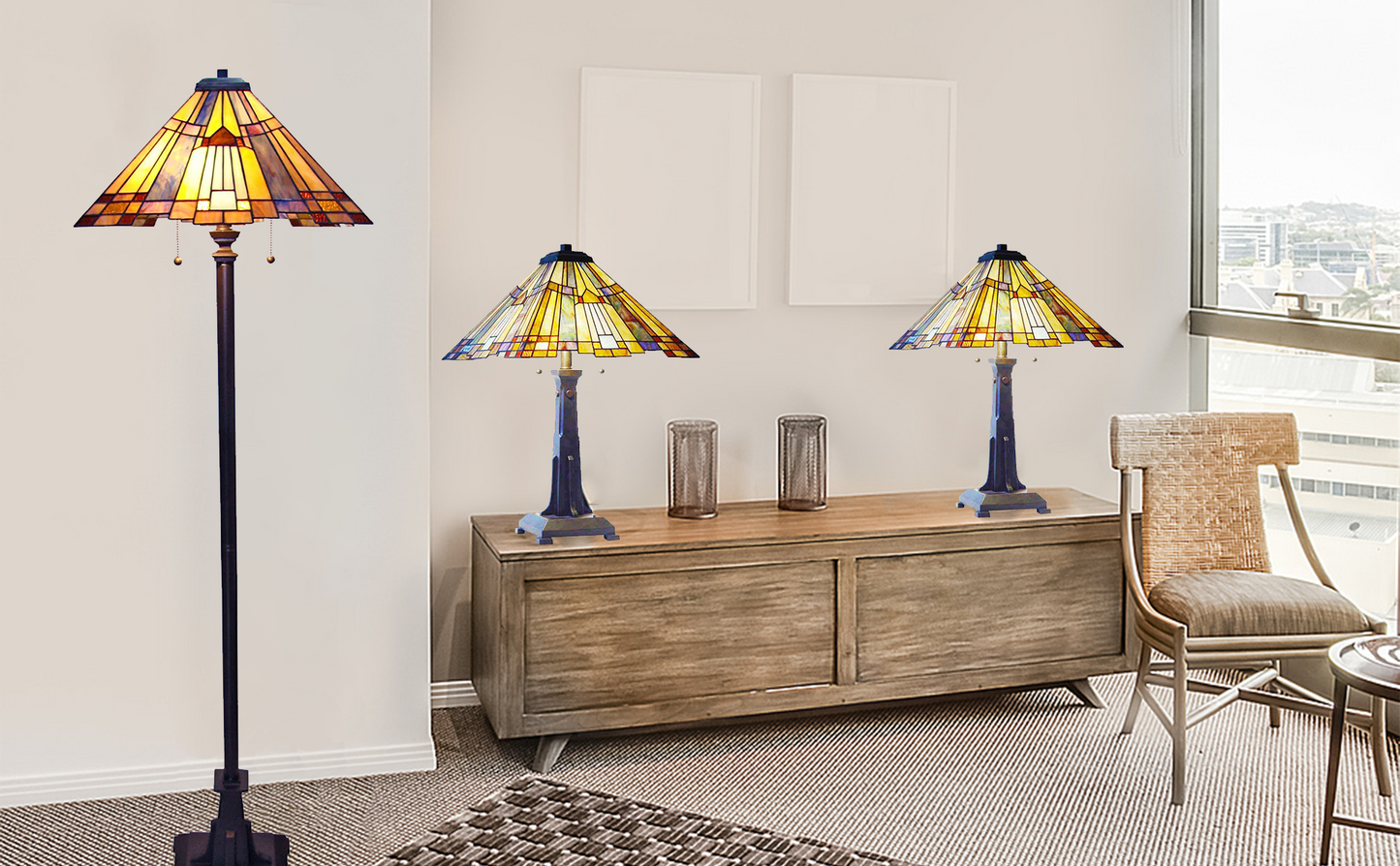 Solis Stained Glass Floor lamp, 17" x 17 x 62, JF1728