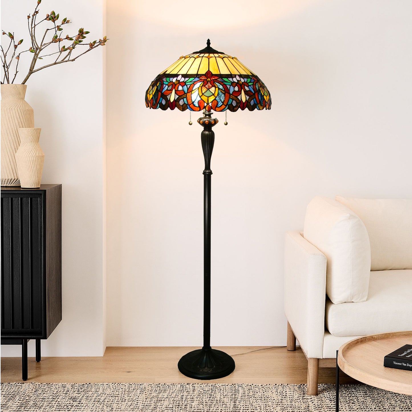 Delphinium Victorian Style Floor Lamp, Floral Tiffany-Style Stained Glass JF2082