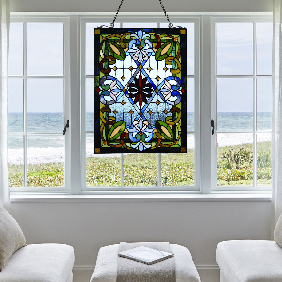 Petunia Stained Glass Hanging Window Panel, JP92