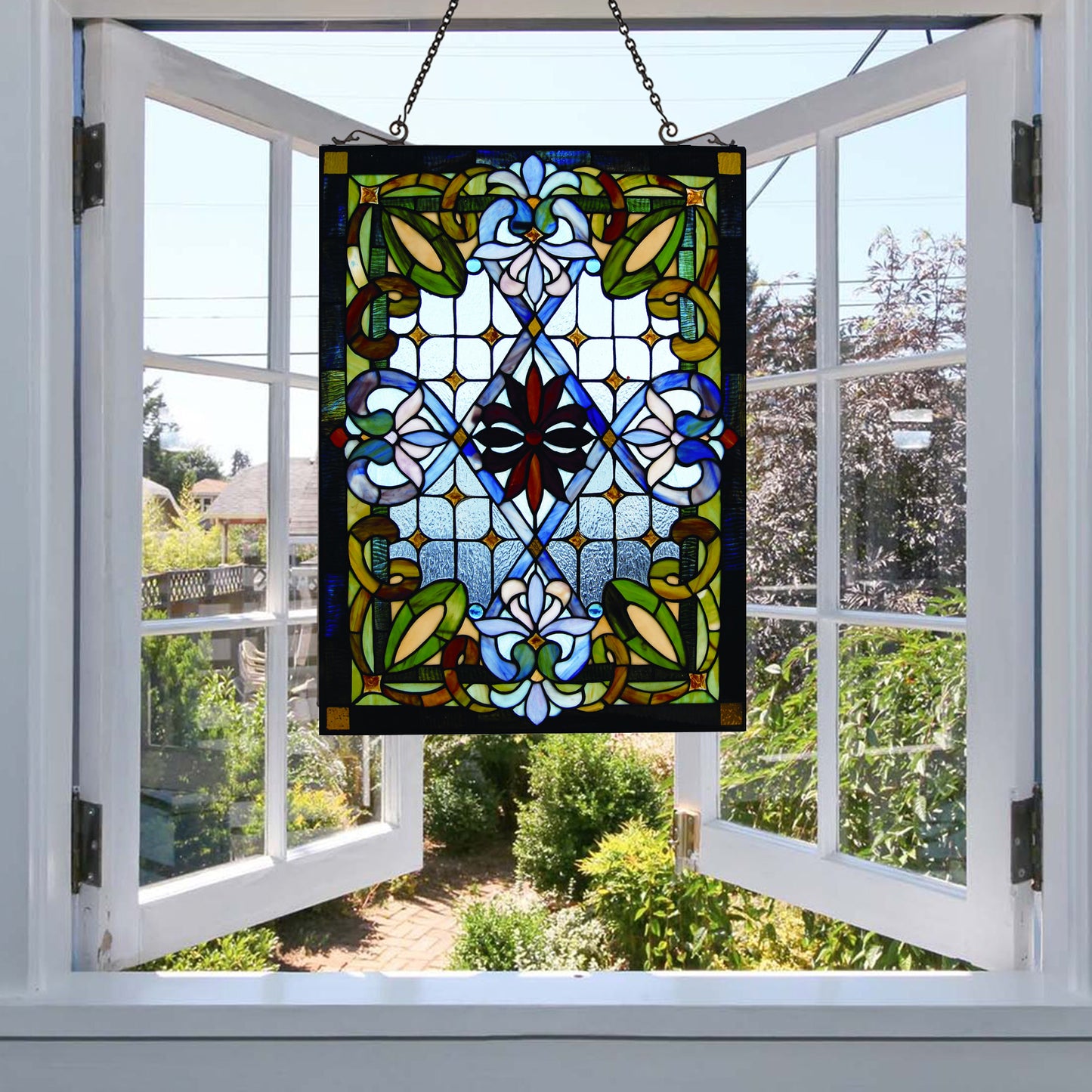 Petunia Stained Glass Hanging Window Panel, JP92