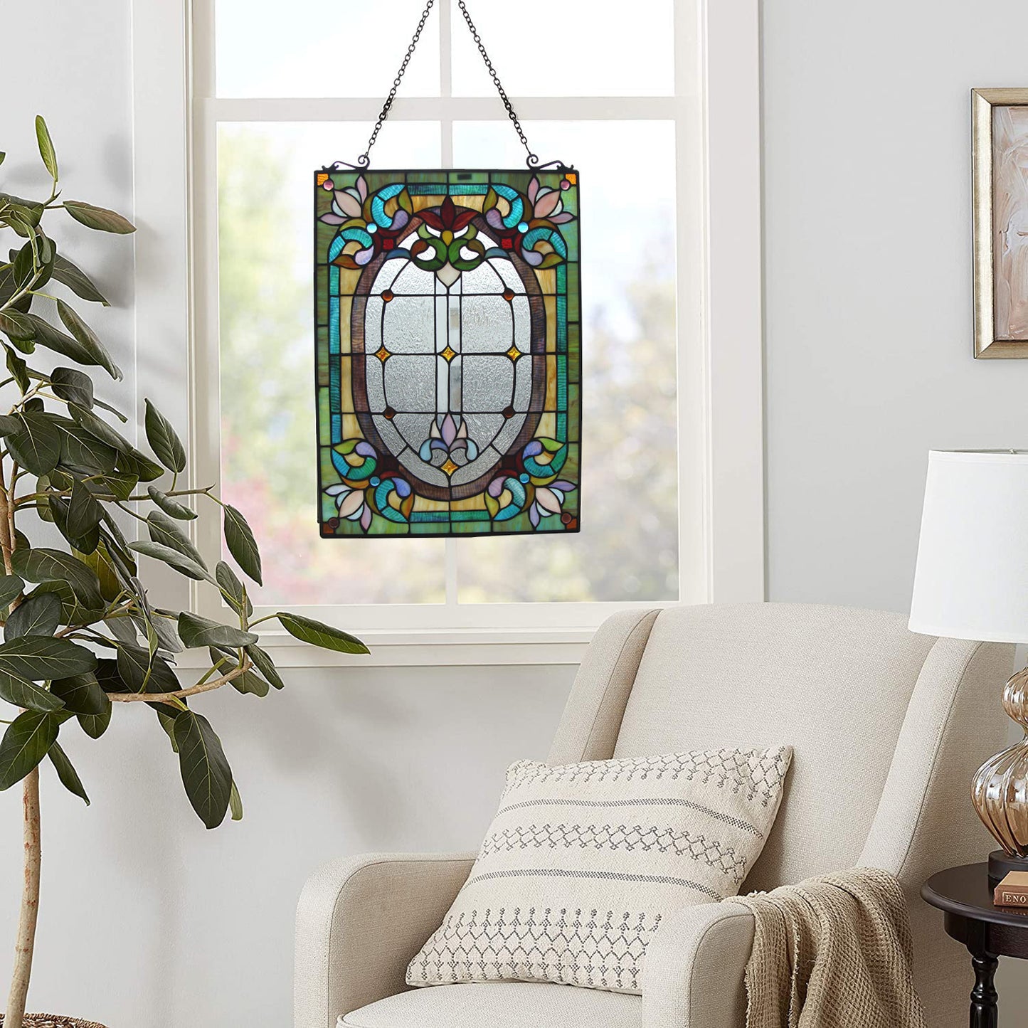 Pond Lily Tiffany Stained Glass Window Panel, JP93