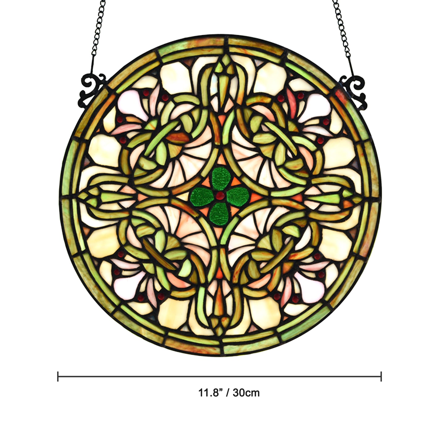 Tree of Life Tiffany Style Stained Glass Window Panel 12" Diameter, KP122