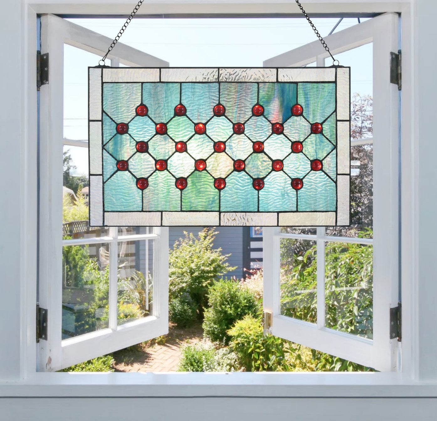 Ocean Gem Tiffany style Stained Glass Hanging Window Panel, KP204