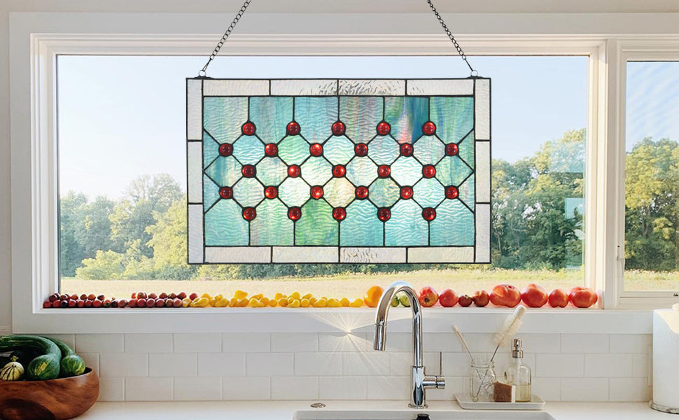 Ocean Gem Tiffany style Stained Glass Hanging Window Panel, KP204