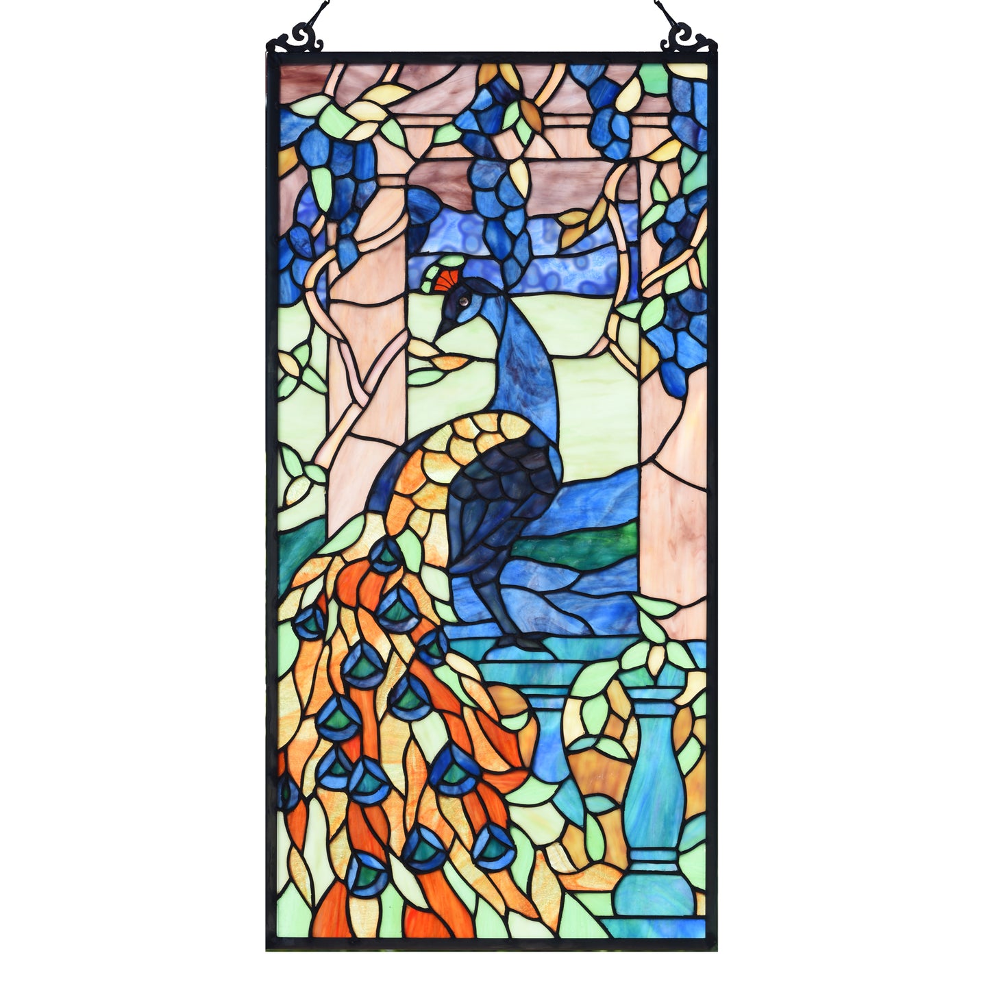 Peacock Tiffany Style Stained Glass Window Panel, KP315