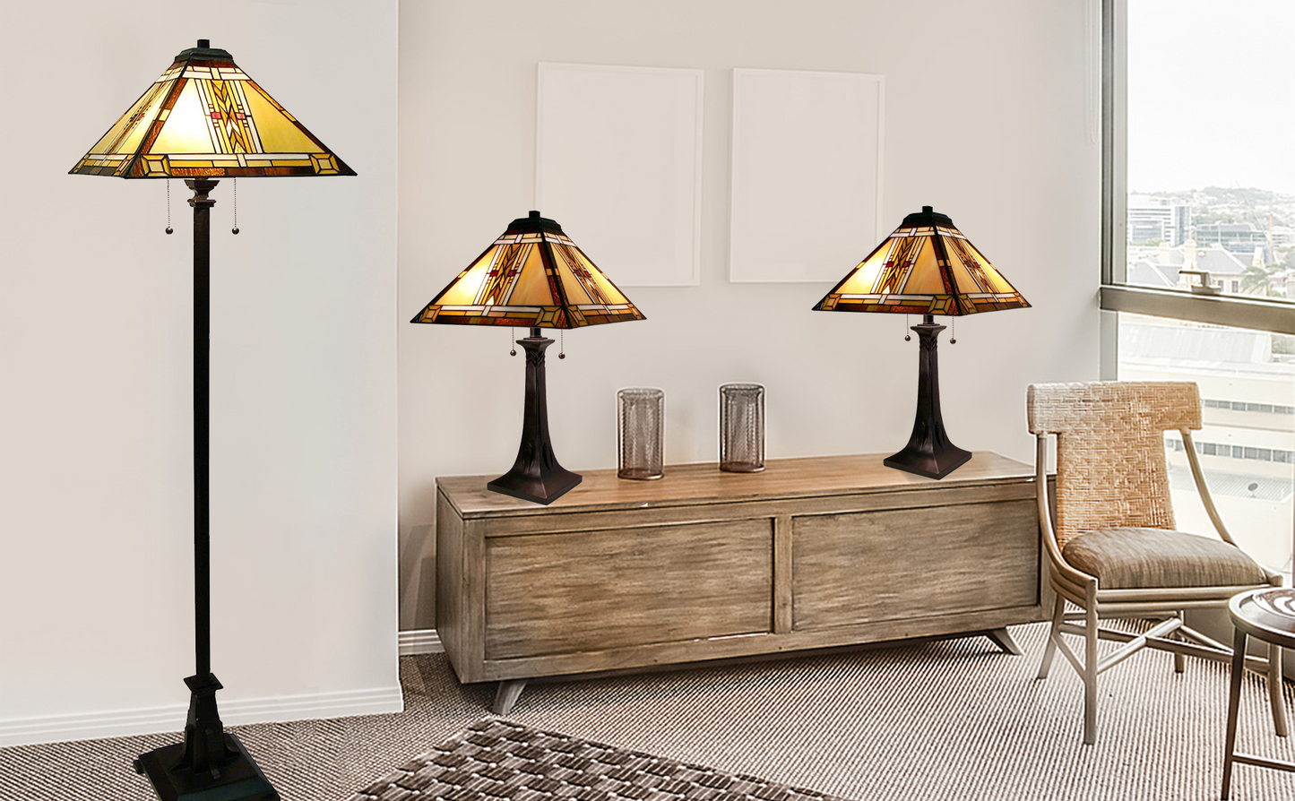 Fiora Tiffany Stained Glass Mission Table Lamp, M1683