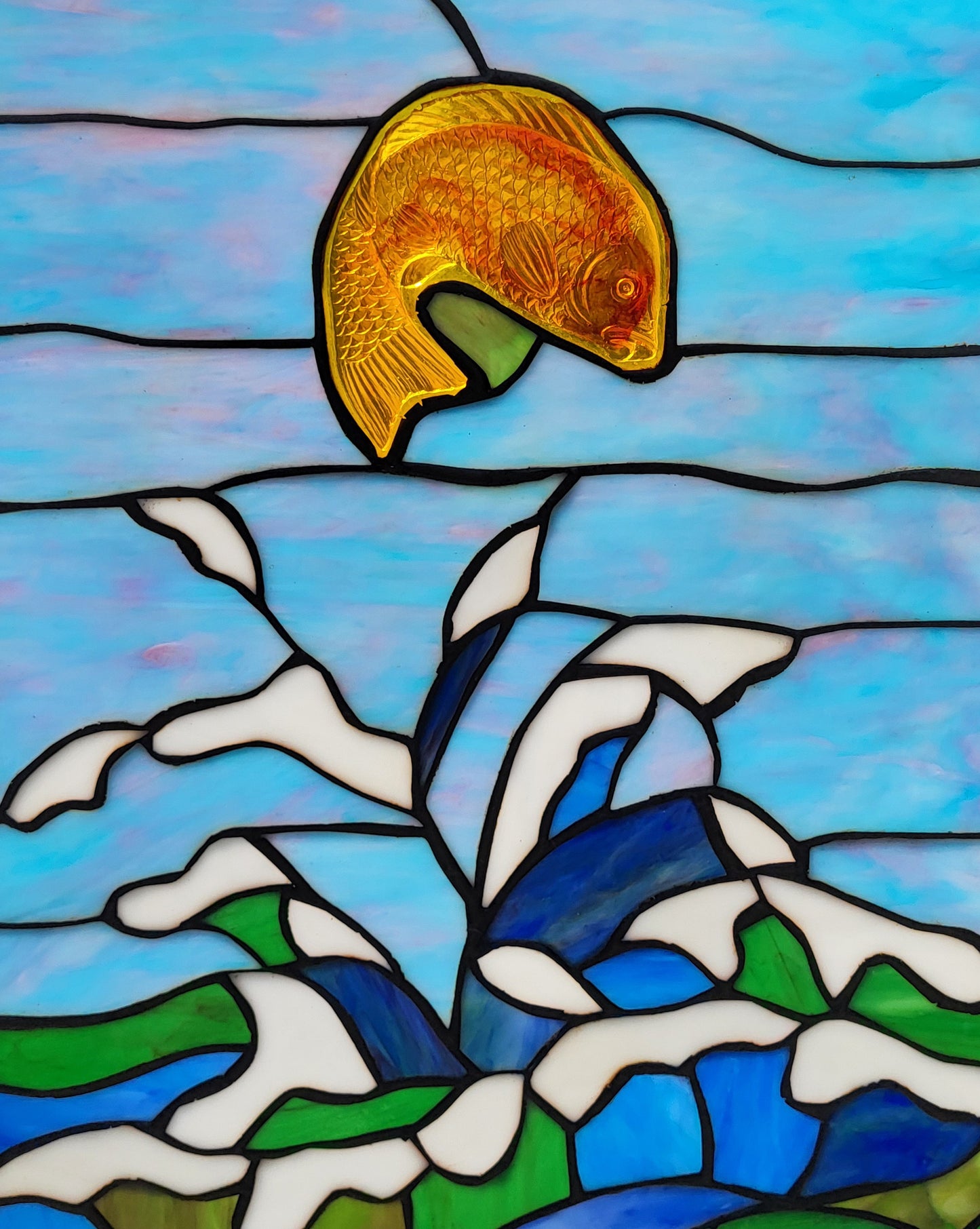 Jumping Angelfish Tiffany Style Hanging Window Panel, P106