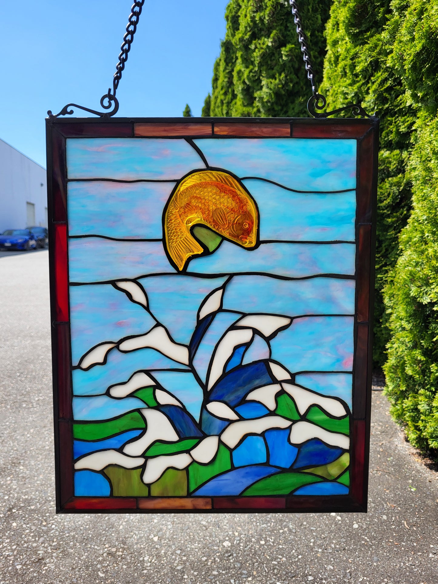 Jumping Angelfish Tiffany Style Hanging Window Panel, P106