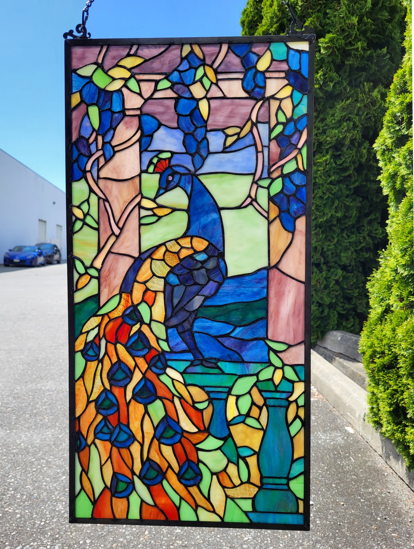 Peacock Tiffany Style Stained Glass Window Panel, KP315