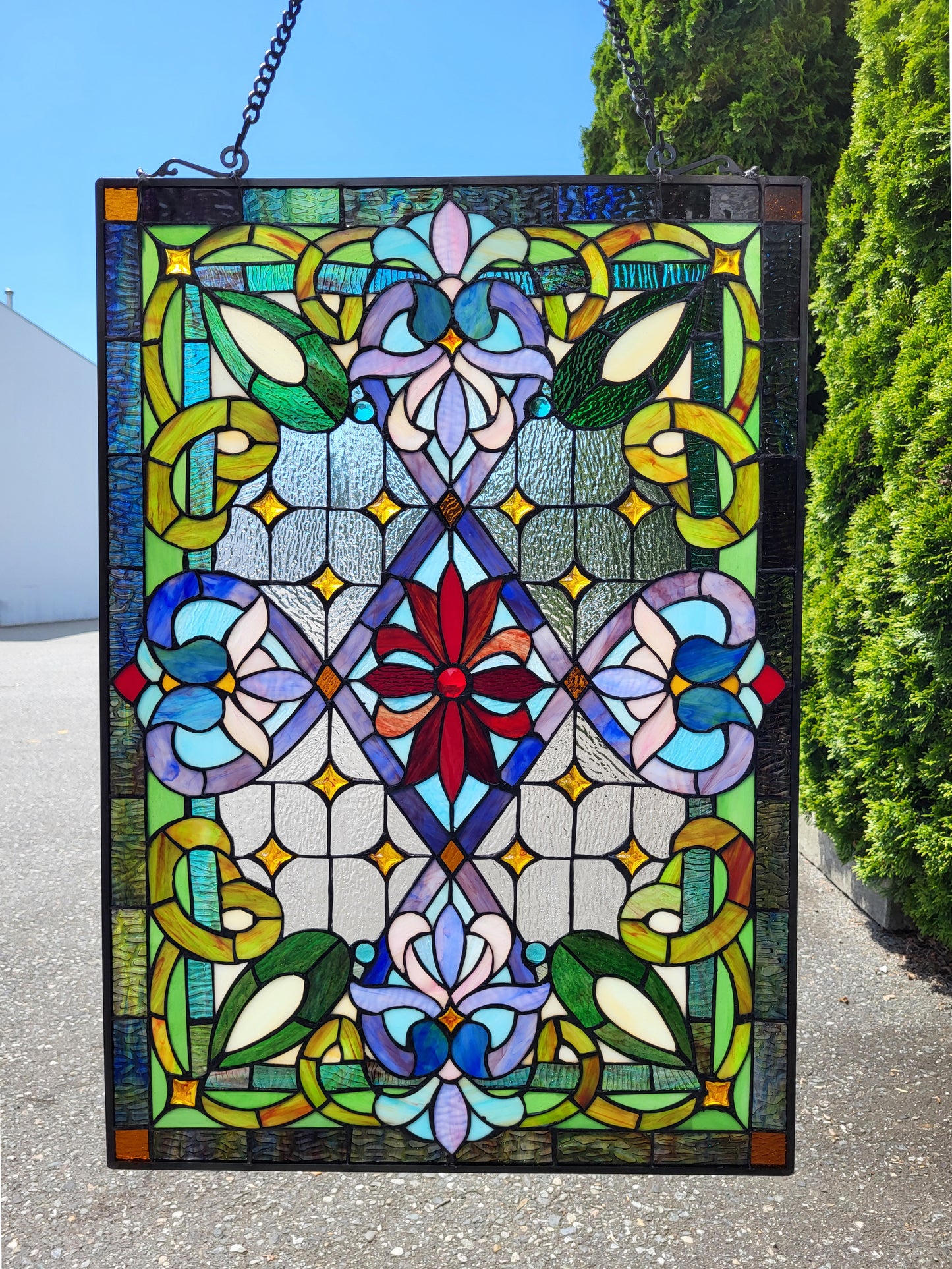 Petunia Stained Glass Hanging Window Panel, JP92