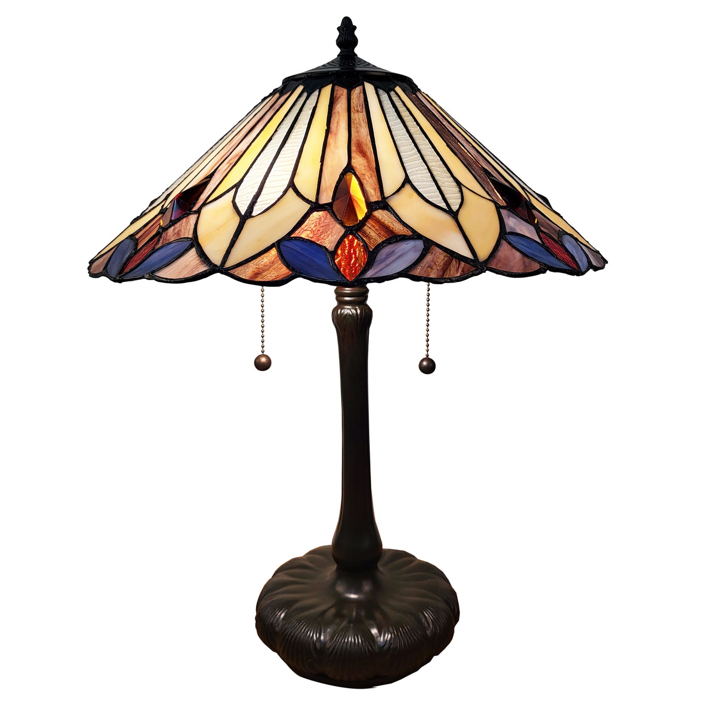Vintage Stained Glass Table Lamp (16.5" D x 21.5" H) – T1621