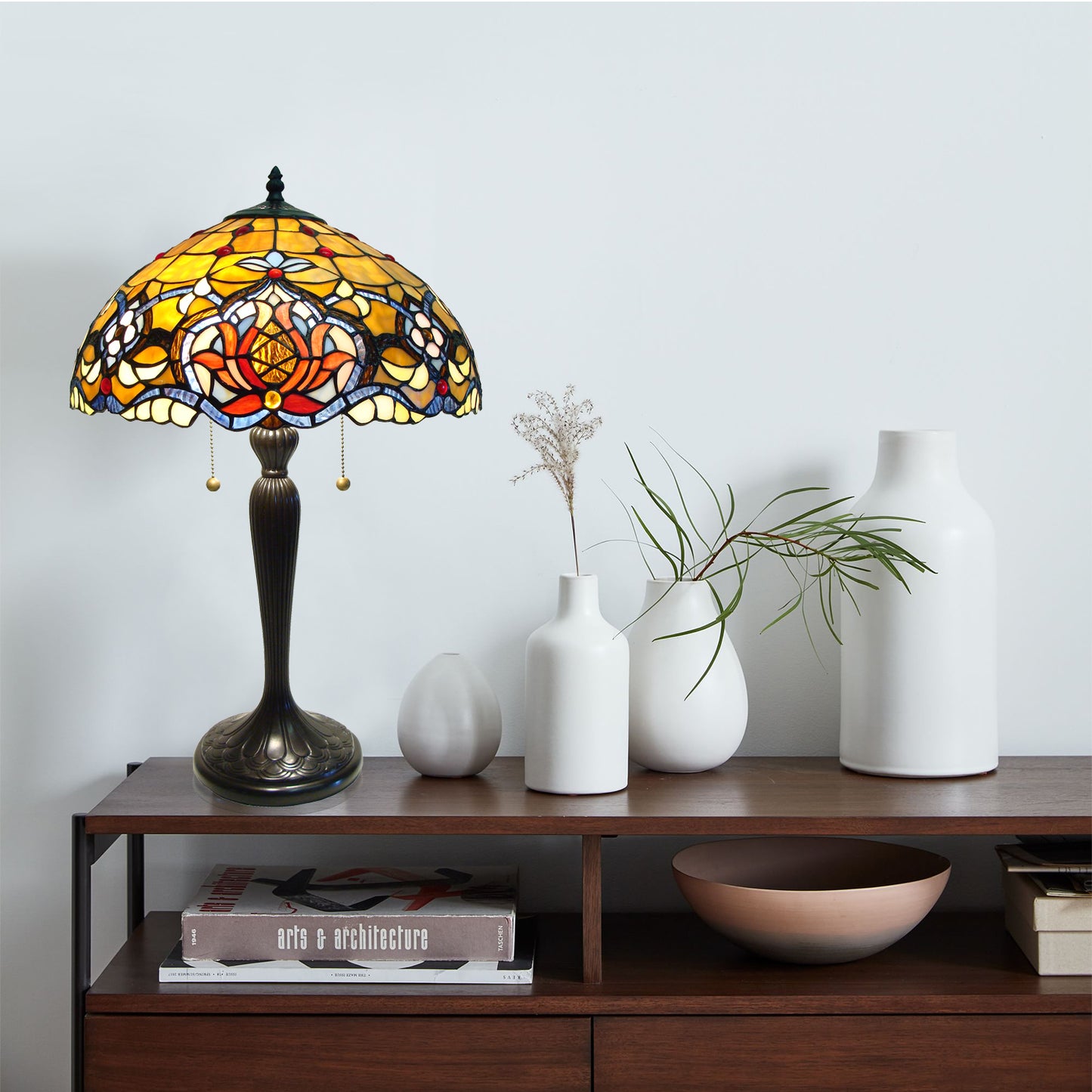 Petunia Stained Glass Tiffany Style Table Lamp, T1642