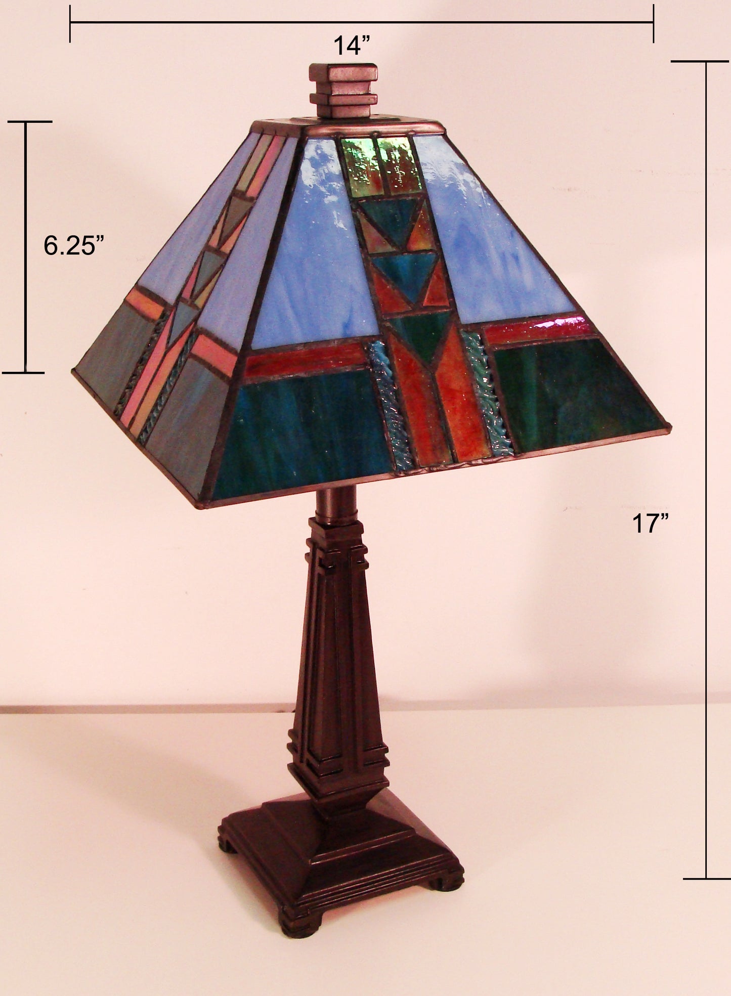 Frank Lloyd Wright Stained Glass Mission Table Lamp, 17" Blue, ZT1002