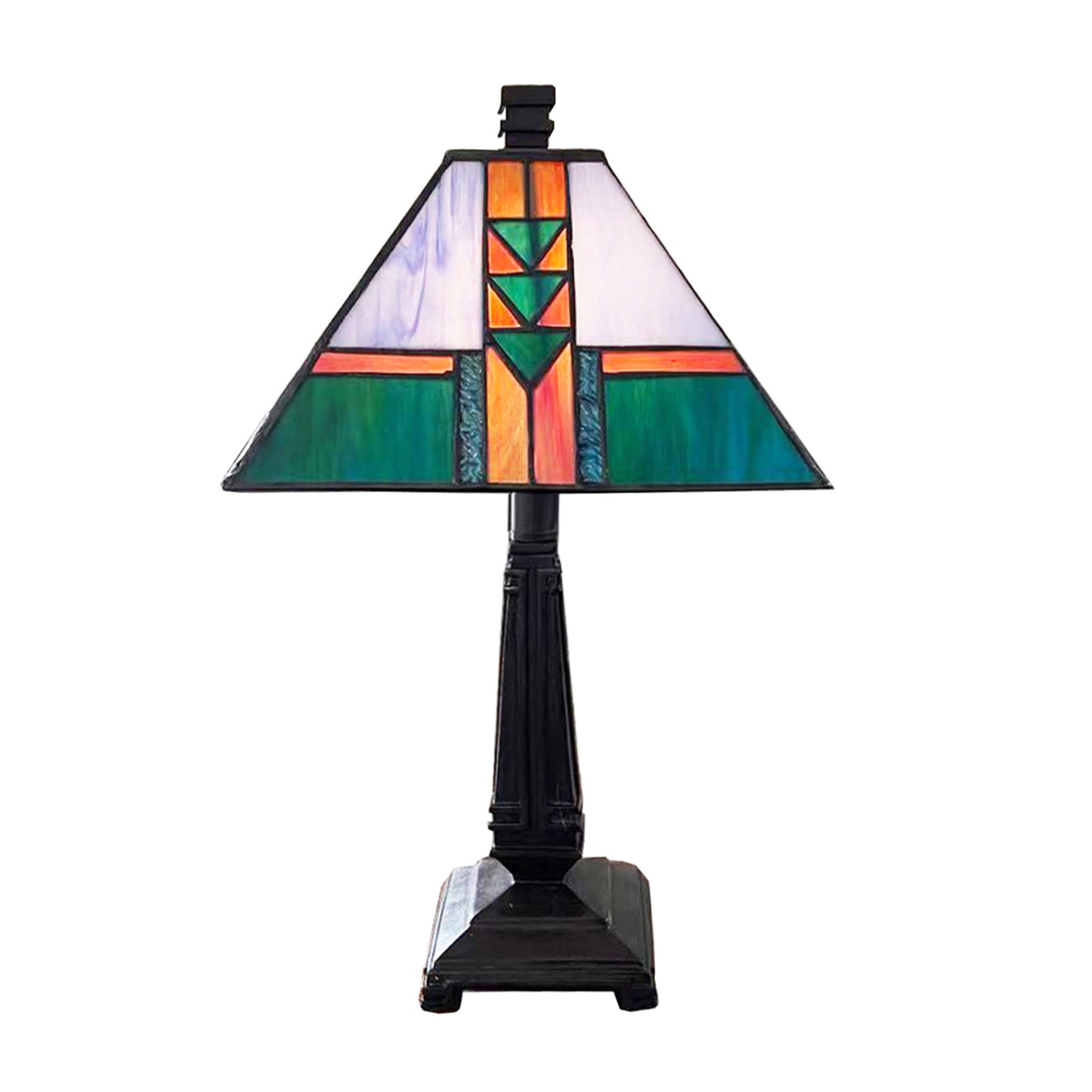Frank Lloyd Wright Stained Glass Mission Table Lamp, 17" Blue