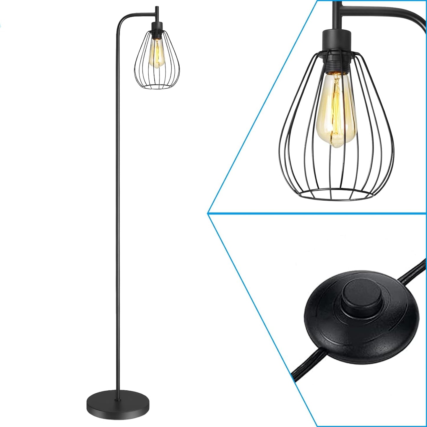 Industrial Black Wire Cage Teardrop Floor Lamp, GF01