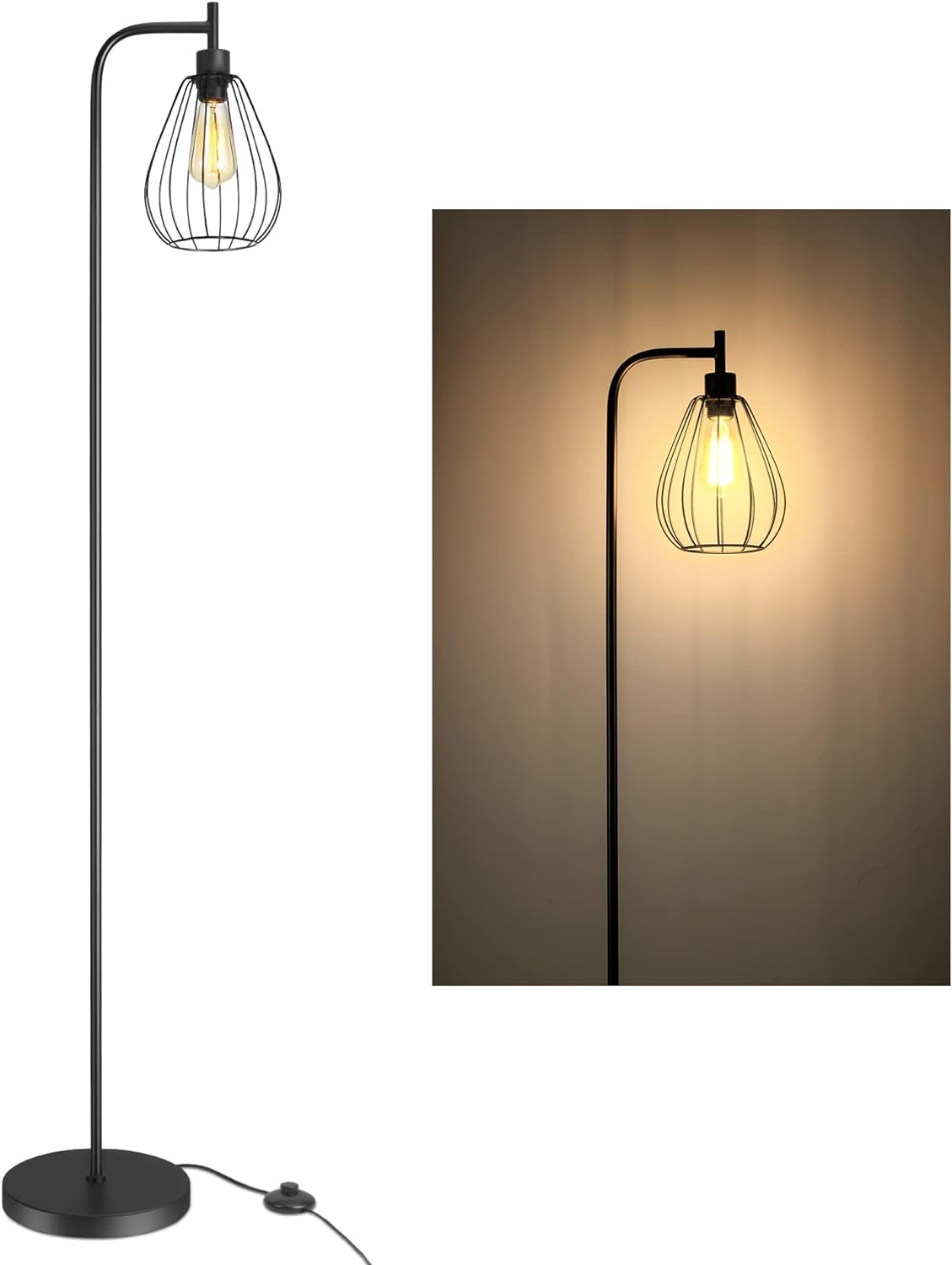 Industrial Black Wire Cage Teardrop Floor Lamp, GF01