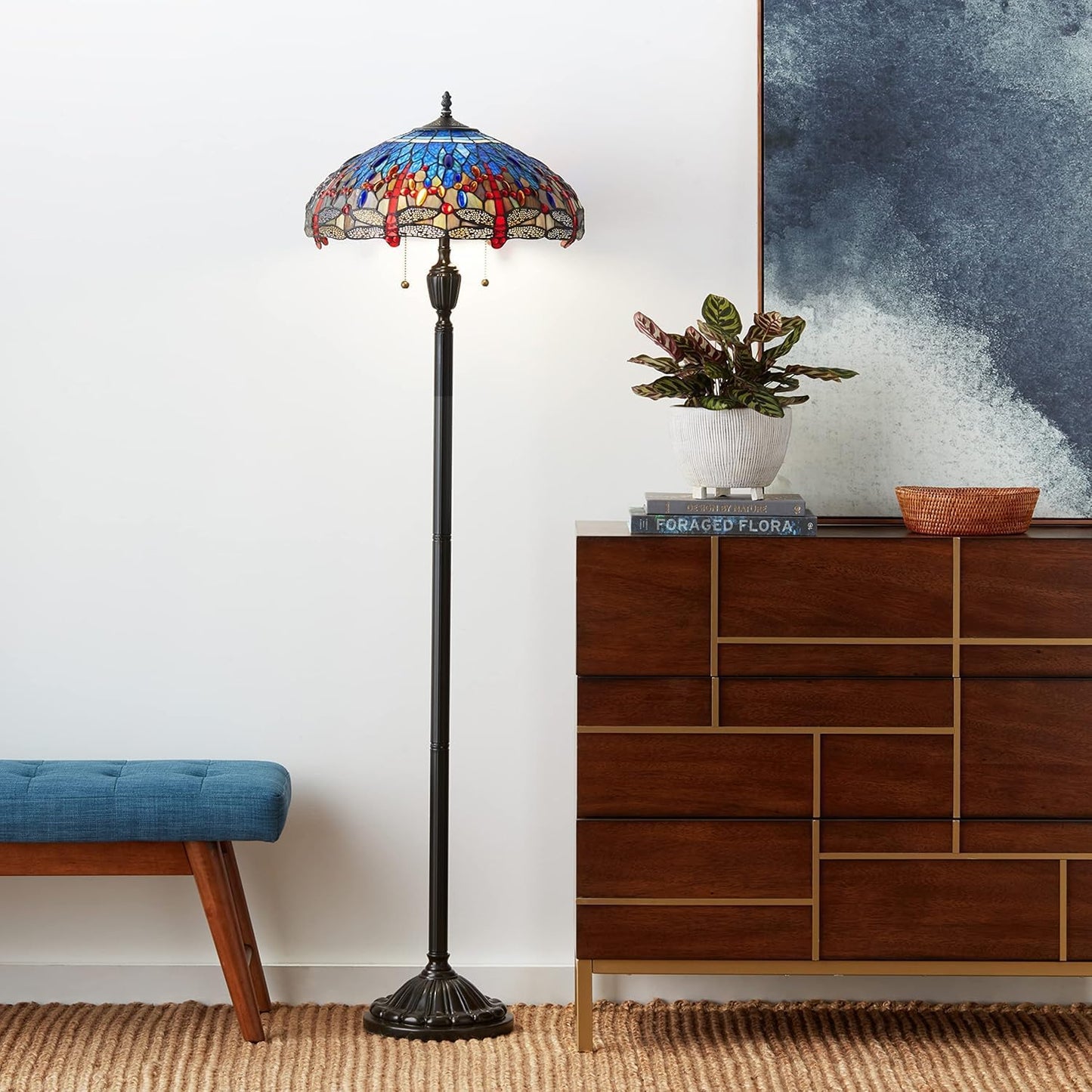 Stained Glass Tiffany Dragonfly Floor Lamp - F1894