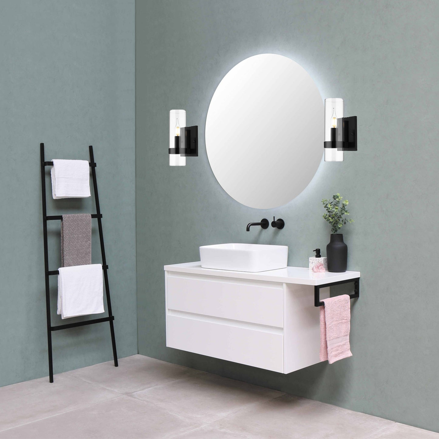 Mille Clear Glass Sconce Light, Black Modern Wall Lamp, GW10