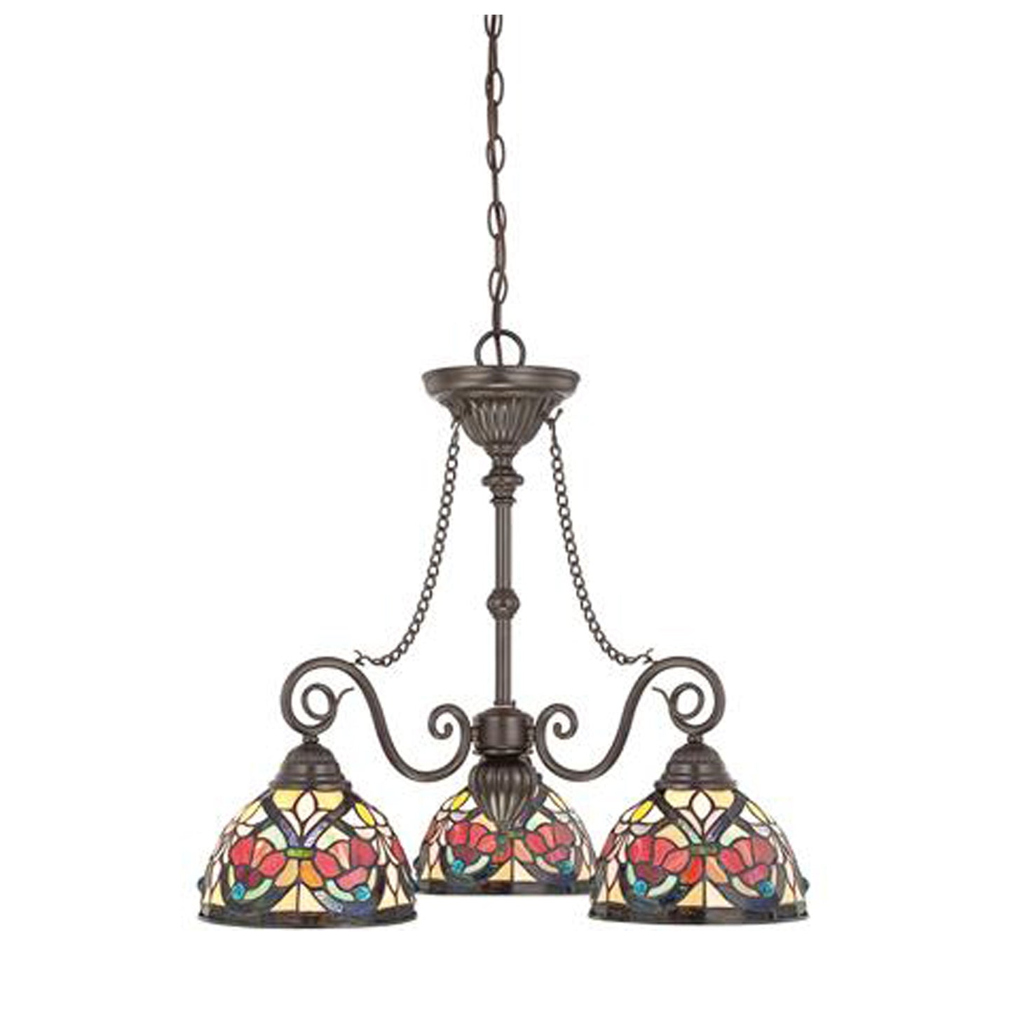 Tiffany Stained Glass 3-Light Glass Chandelier - H2556