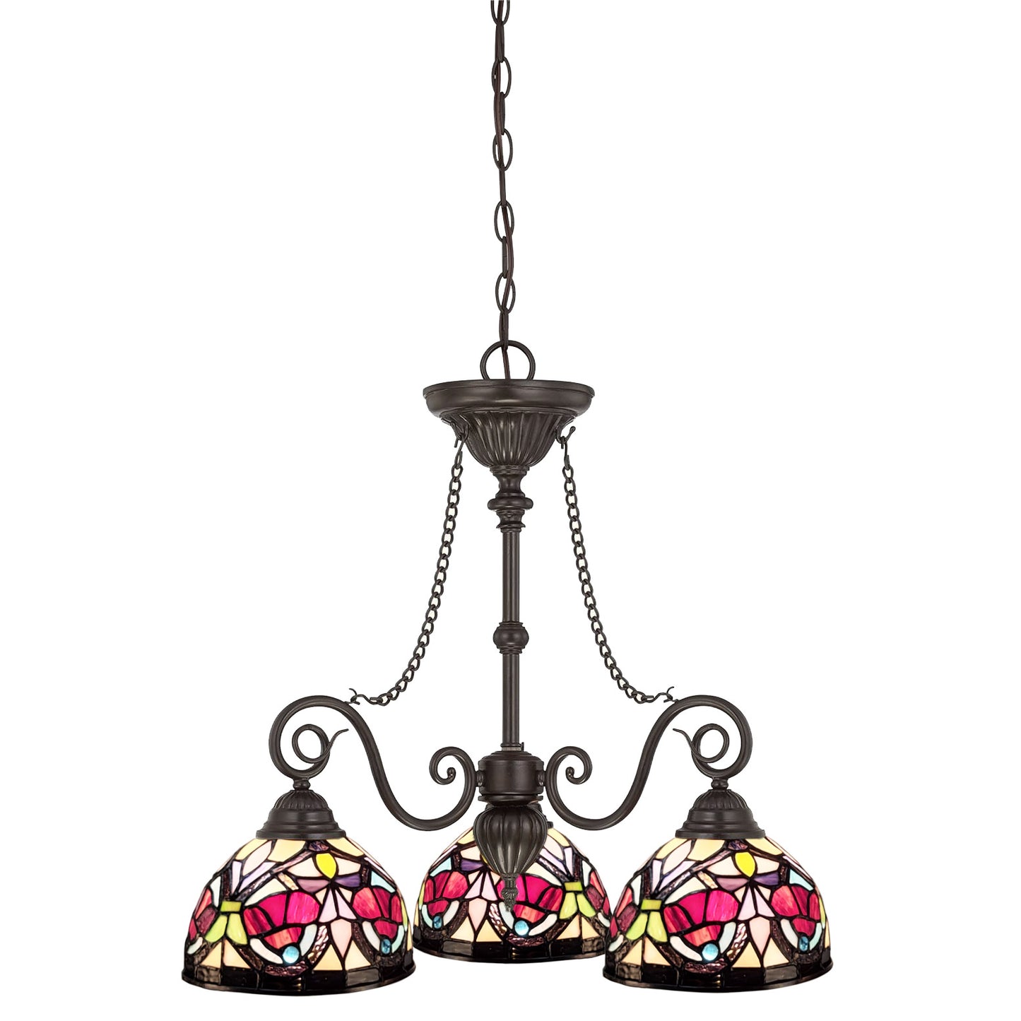 Tiffany Stained Glass 3-Light Glass Chandelier - H2556