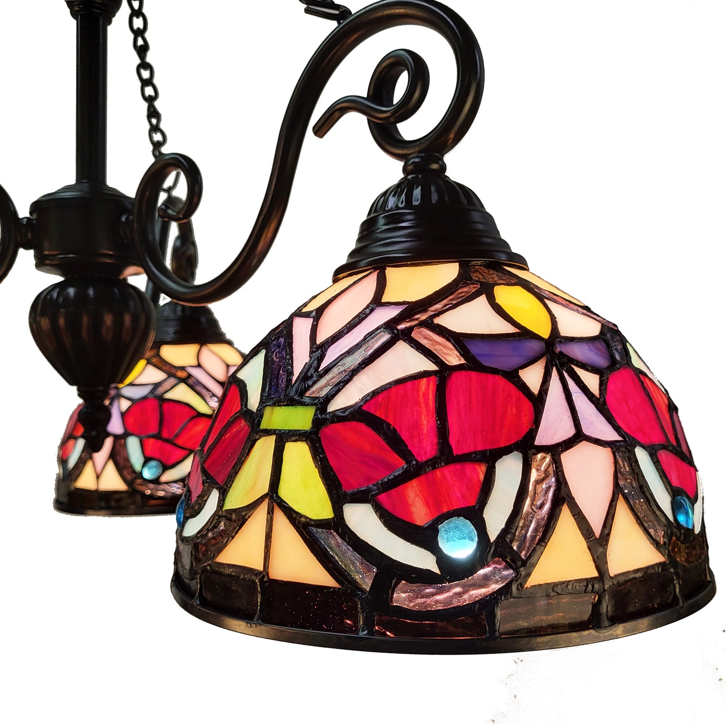 Tiffany Stained Glass 3-Light Glass Chandelier - H2556