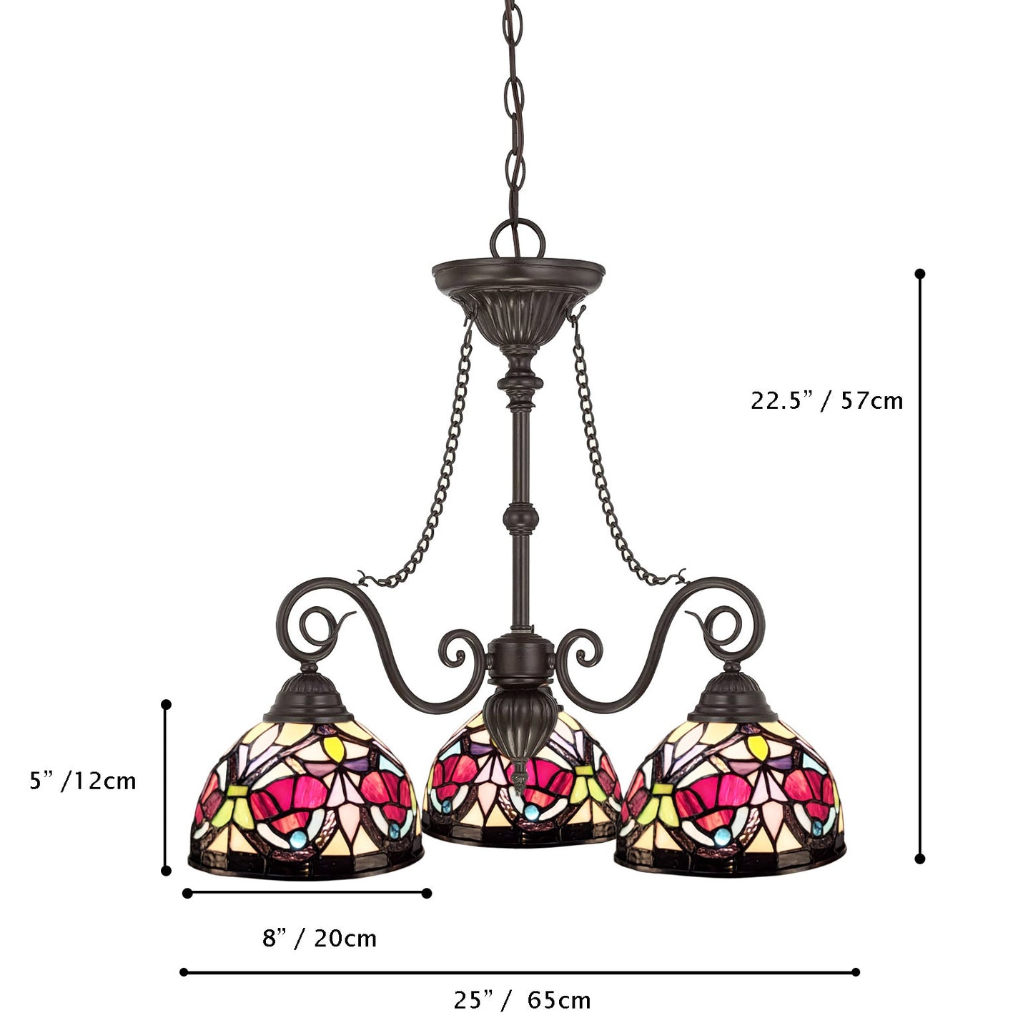 Tiffany Stained Glass 3-Light Glass Chandelier - H2556