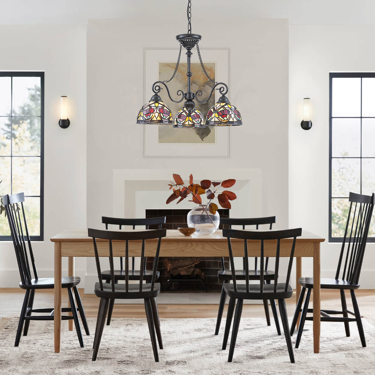 Tiffany Stained Glass 3-Light Glass Chandelier - H2556