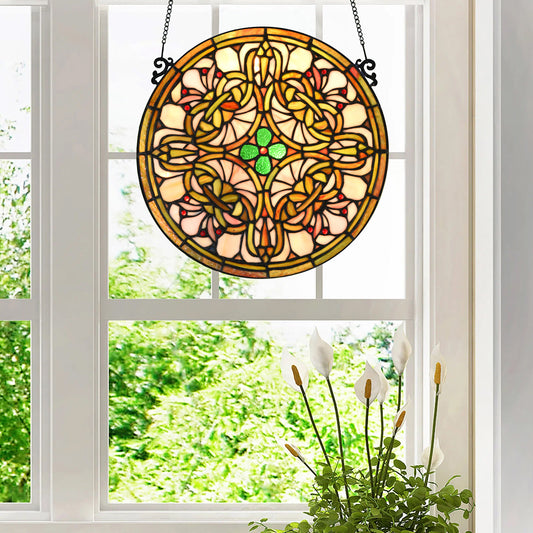 Tree of Life Tiffany Style Stained Glass Window Panel 12" Diameter, KP122