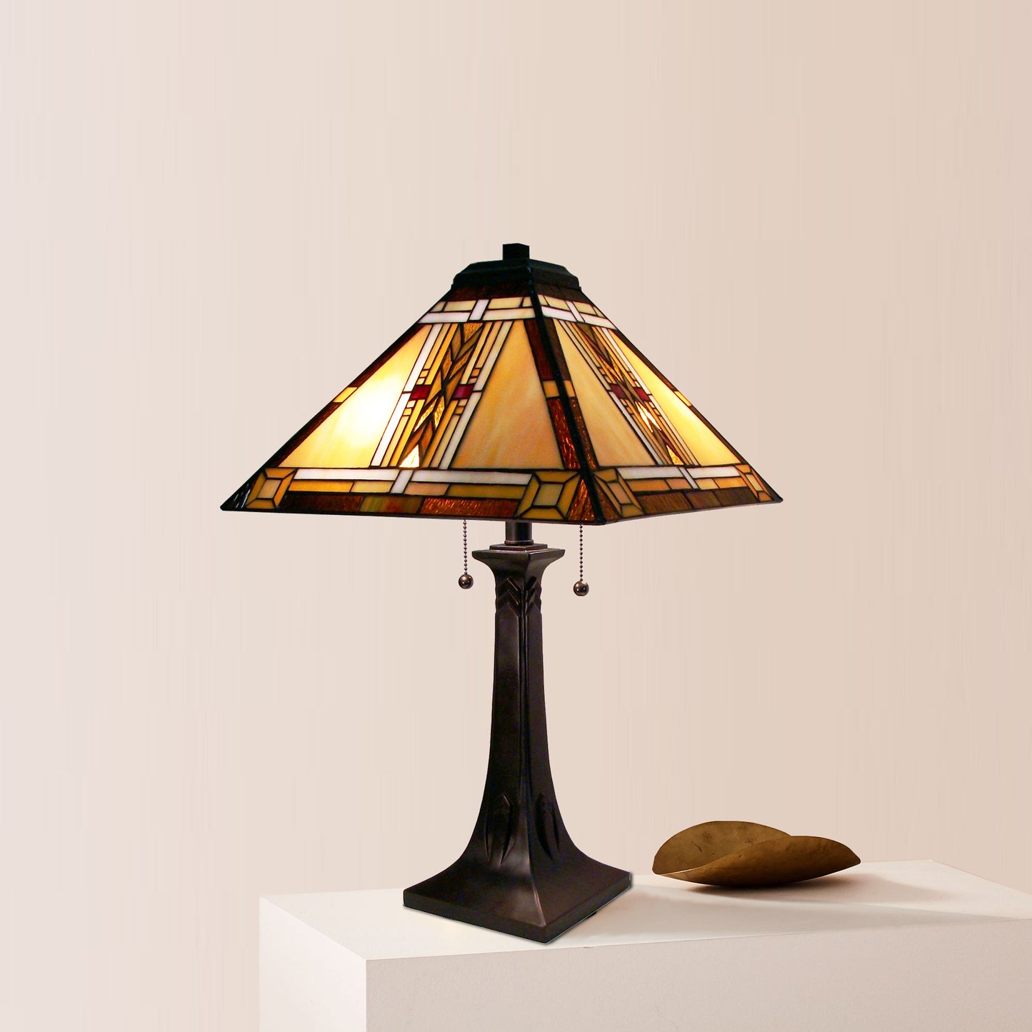 Fiora Tiffany Stained Glass Mission Table Lamp, M1683