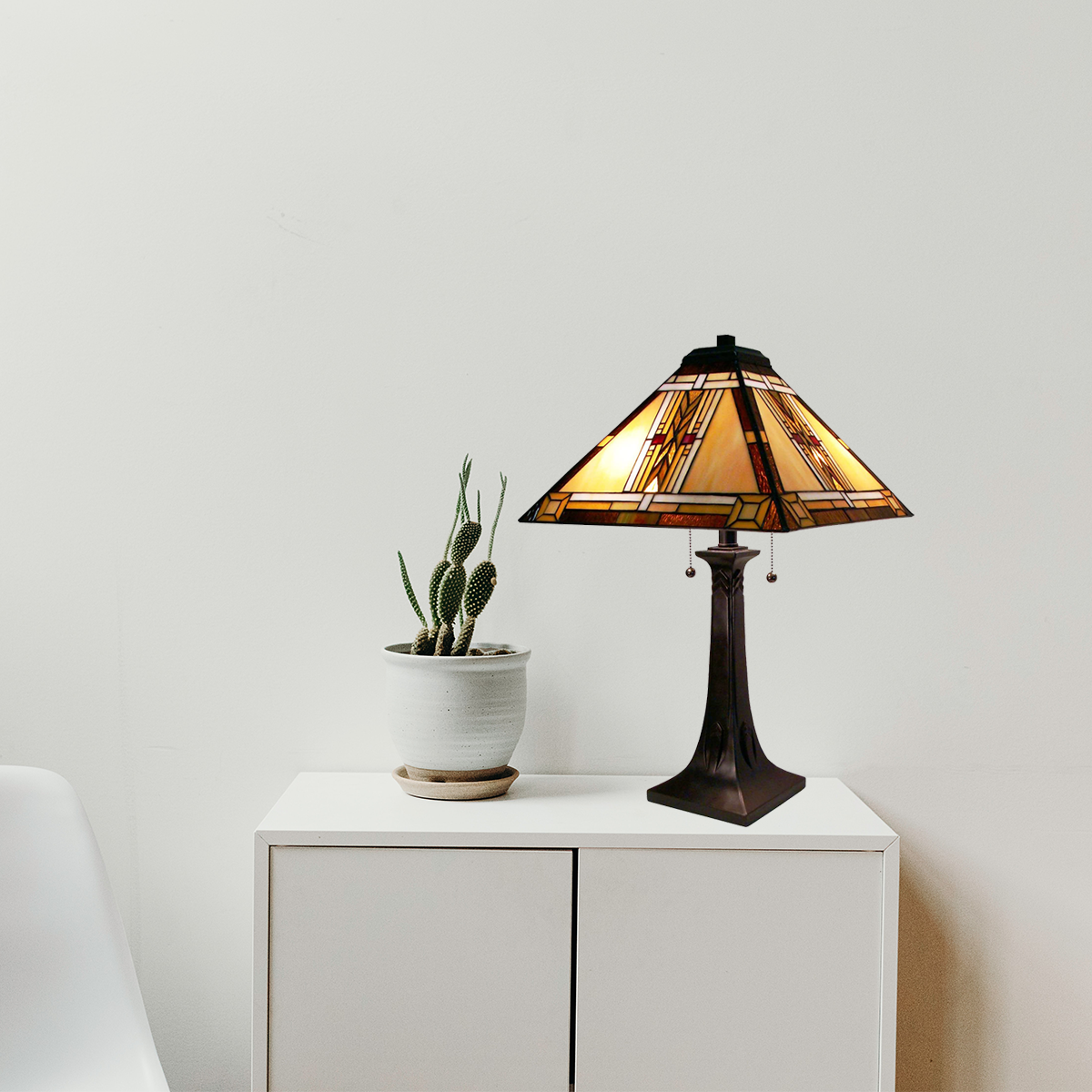 Fiora Tiffany Stained Glass Mission Table Lamp, M1683