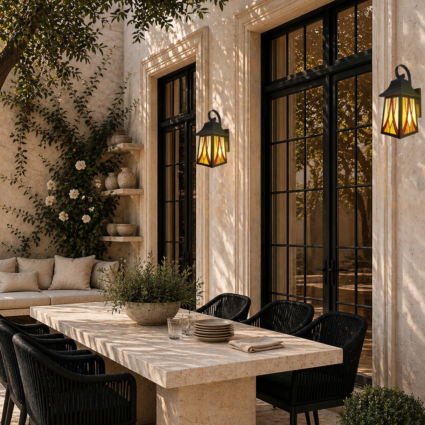 Classic Outdoor stained glass Wall Sconce, with Aluminum   Frame  OD1046