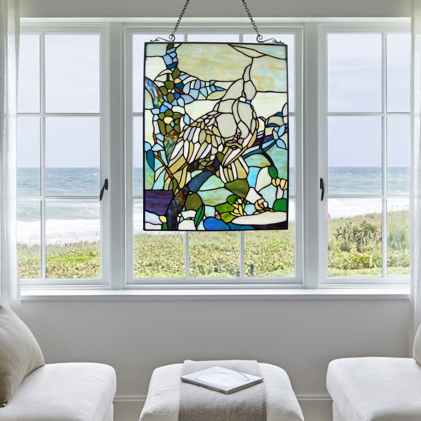 Blue Jay Tiffany-Style Hanging Window Panel, P90
