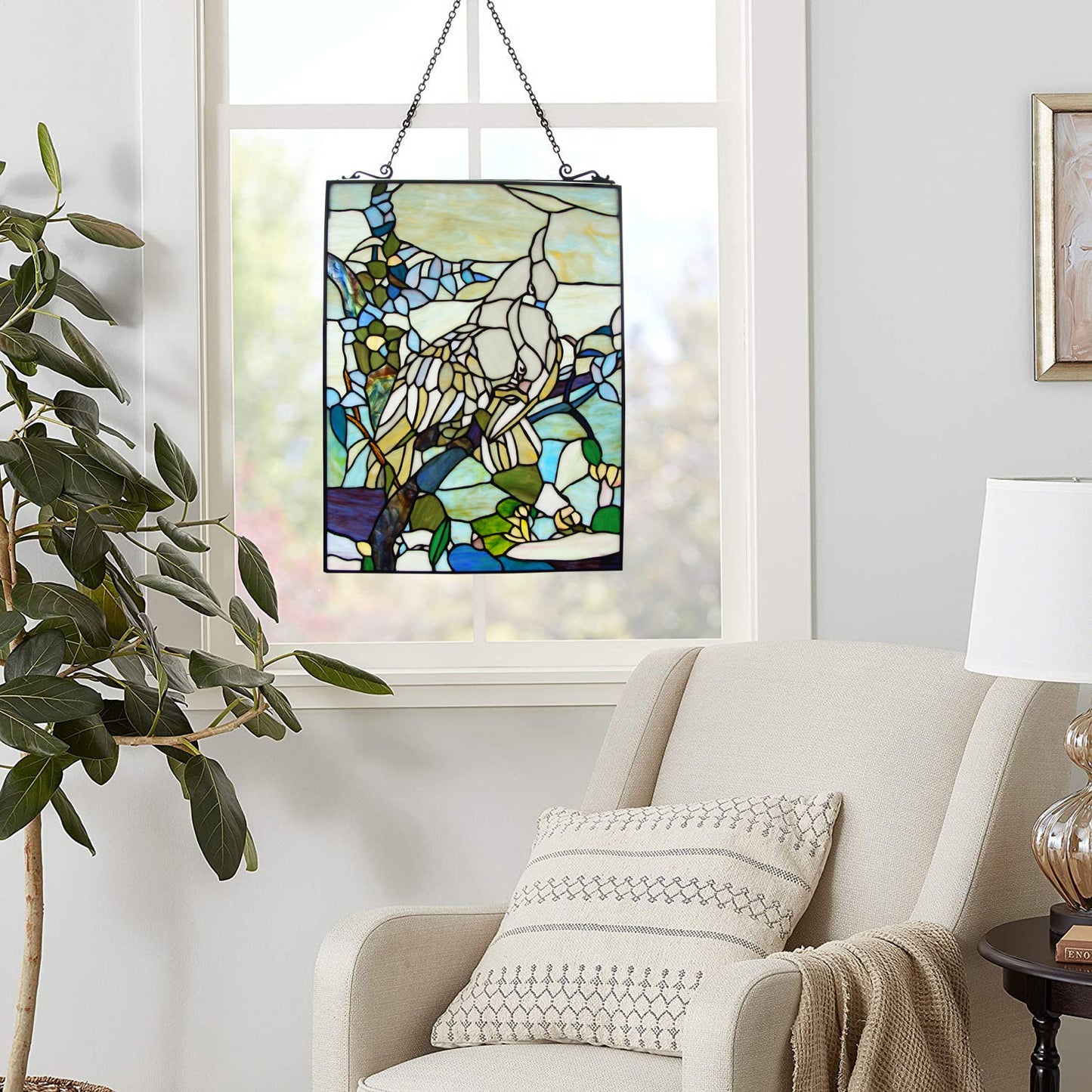 Blue Jay Tiffany-Style Hanging Window Panel, P90