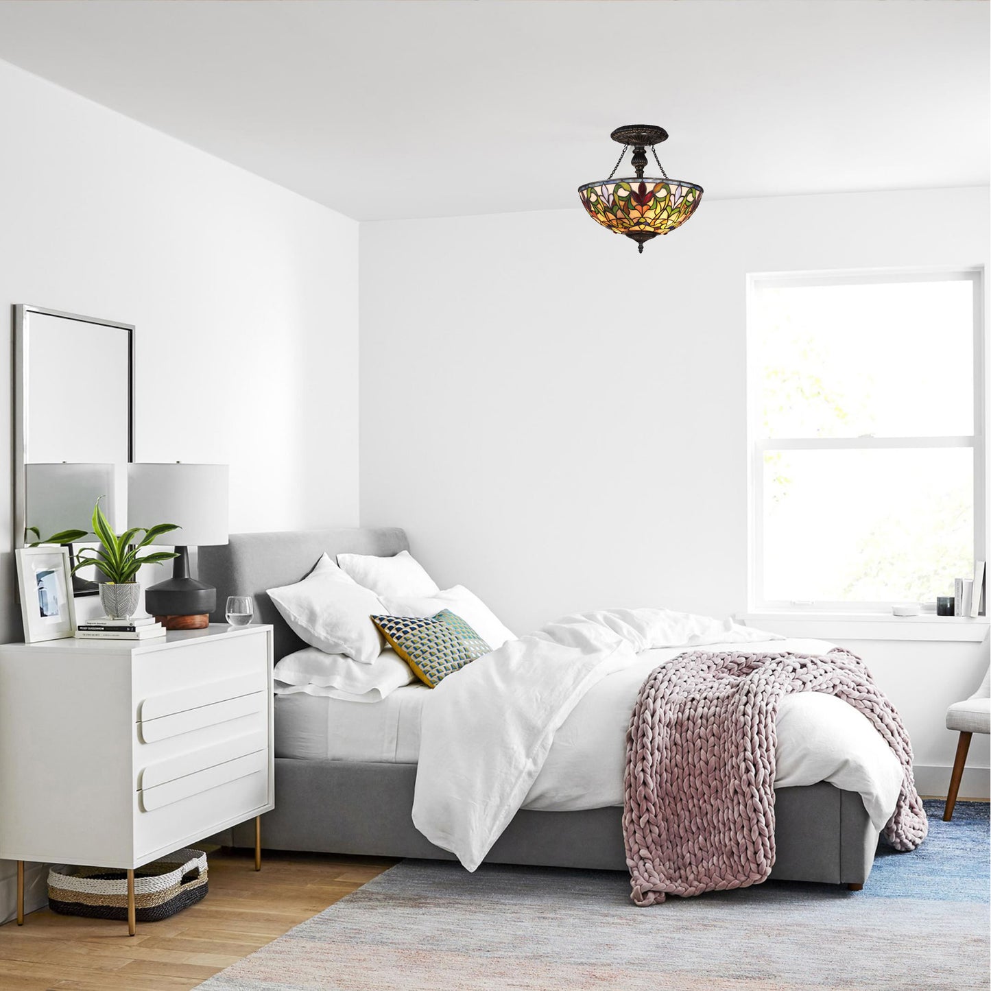 Florence Semi-Flush Mount Tiffany Ceiling Lamp, S1438