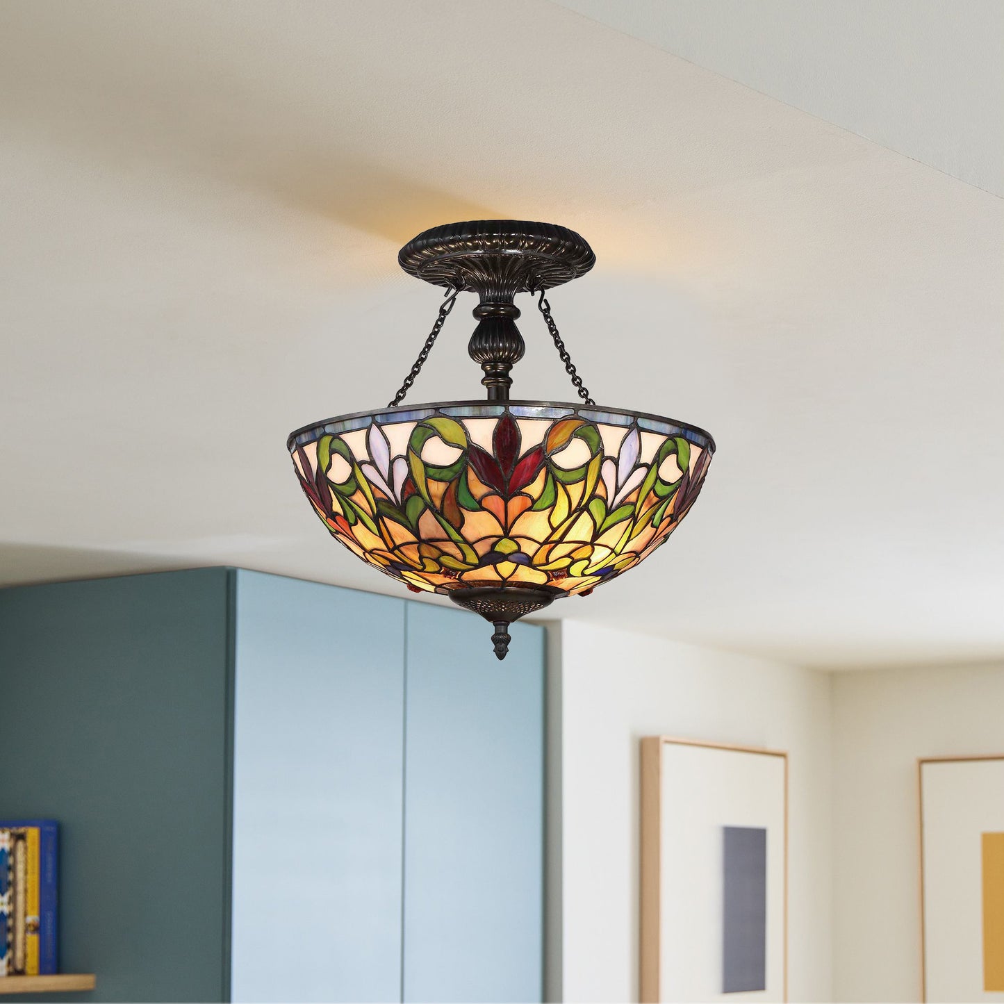 Florence Semi-Flush Mount Tiffany Ceiling Lamp, S1438