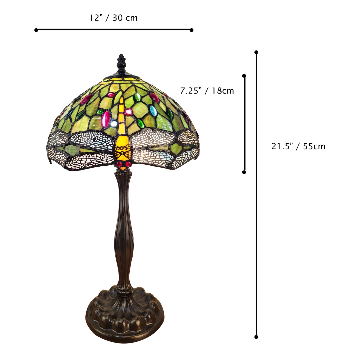 Tiffany Style Dragonfly Table Lam,  Green Stained Glass – T1295