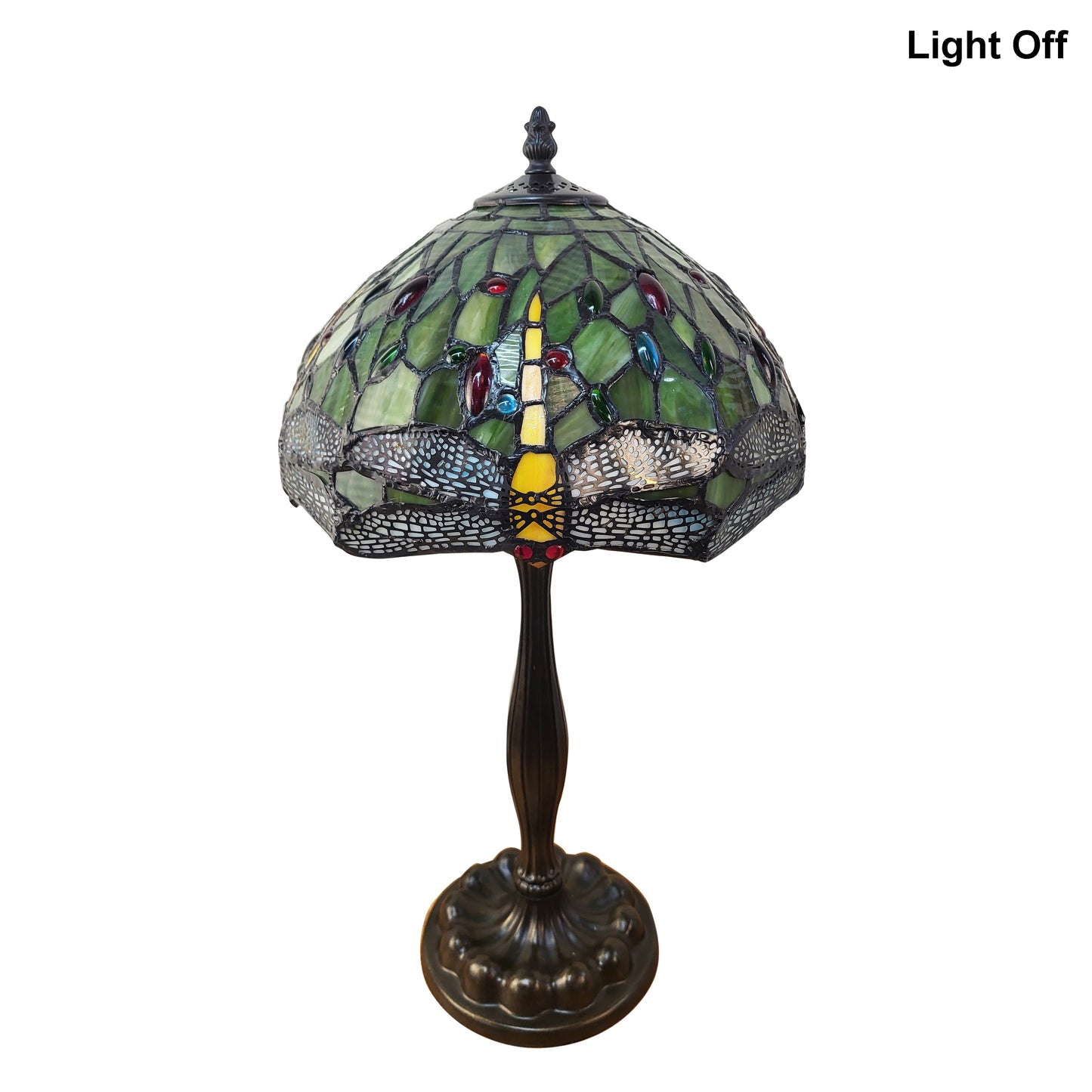 Tiffany Style Dragonfly Table Lam,  Green Stained Glass – T1295