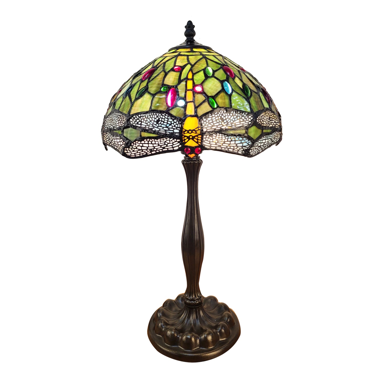 Tiffany Style Dragonfly Table Lam,  Green Stained Glass – T1295