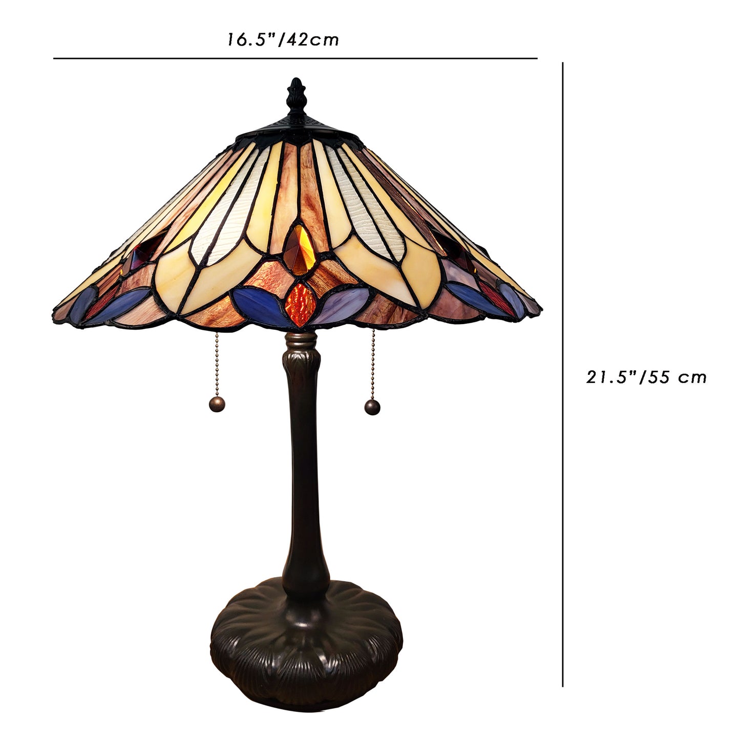 Vintage Stained Glass Table Lamp (16.5" D x 21.5" H) – T1621