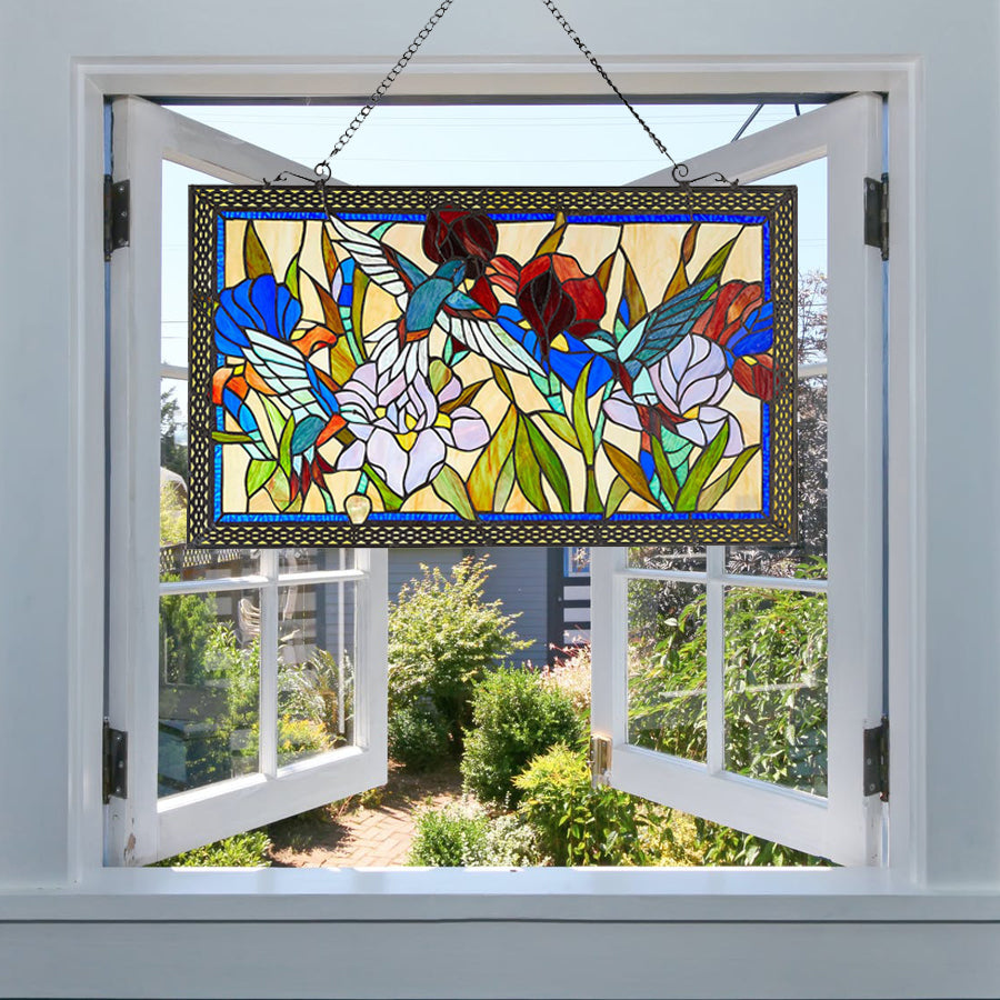 Flight of The Hummingbirds Stained Glass Window Panel, P488