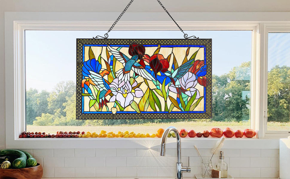 Flight of The Hummingbirds Stained Glass Window Panel, P488
