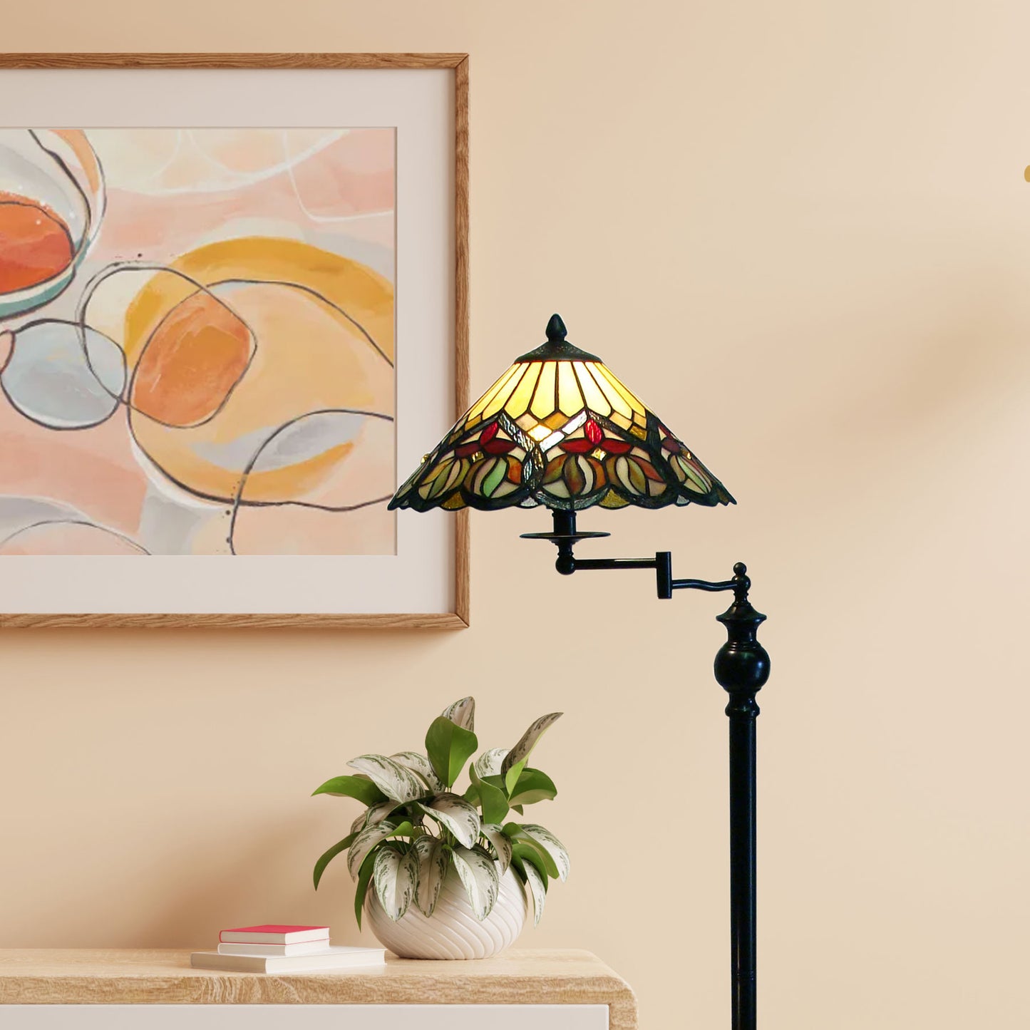 Venice Tiffany Style Floor Lamp with Swing Arm, F1423